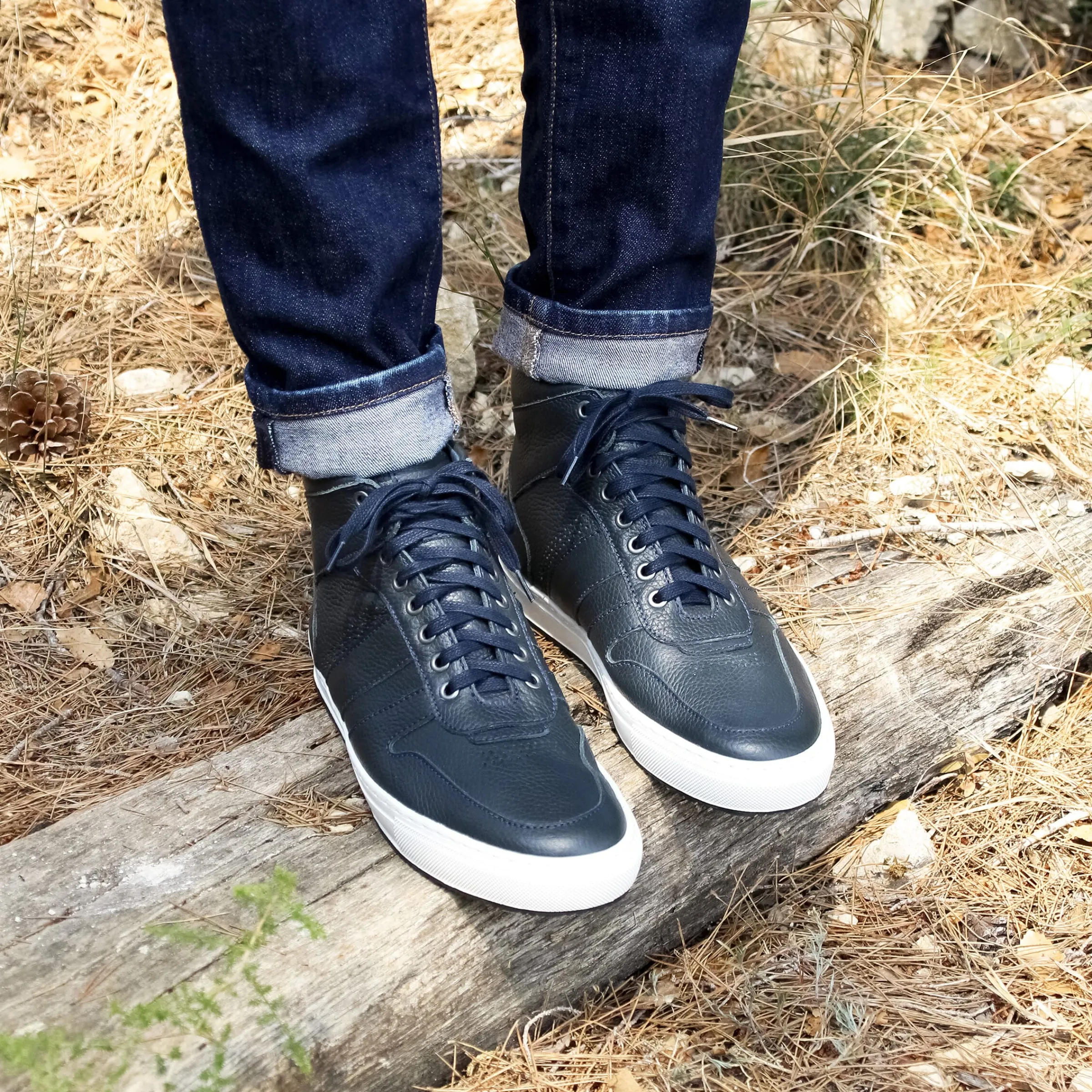 Homme JULES & JENN Baskets | Baskets Gaspard cuir grainé bleu