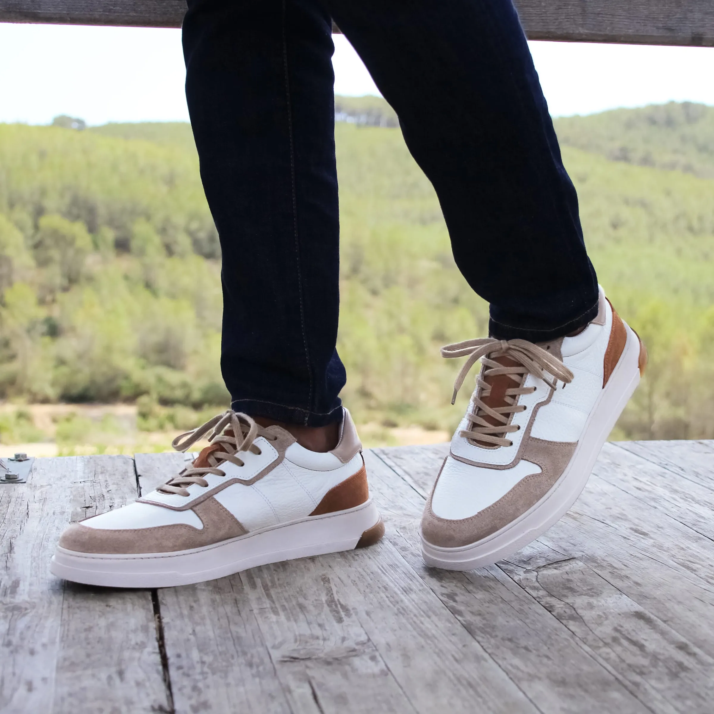 Homme JULES & JENN Baskets | Baskets Léo cuir blanc camel