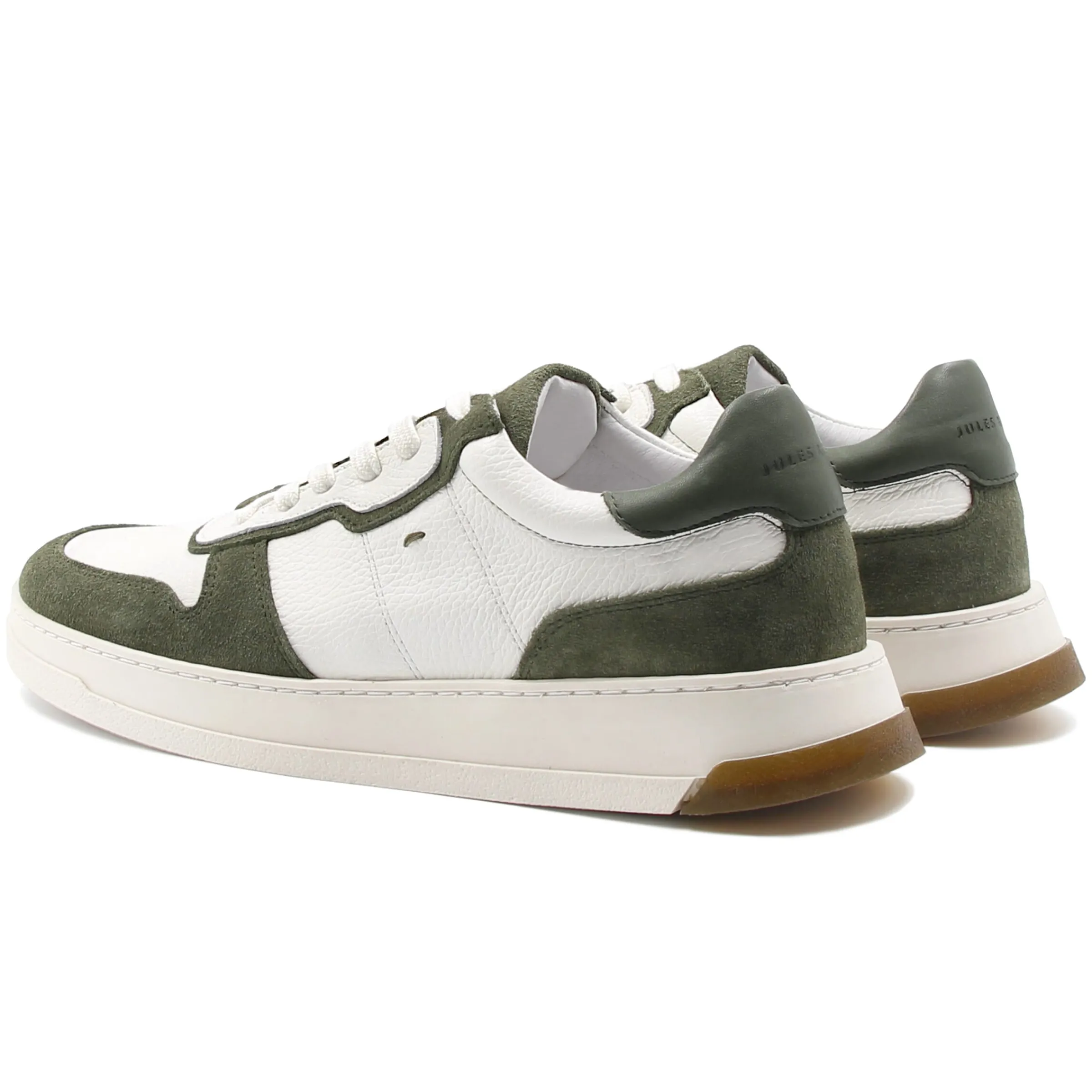 Homme JULES & JENN Baskets | Baskets Léo cuir blanc kaki