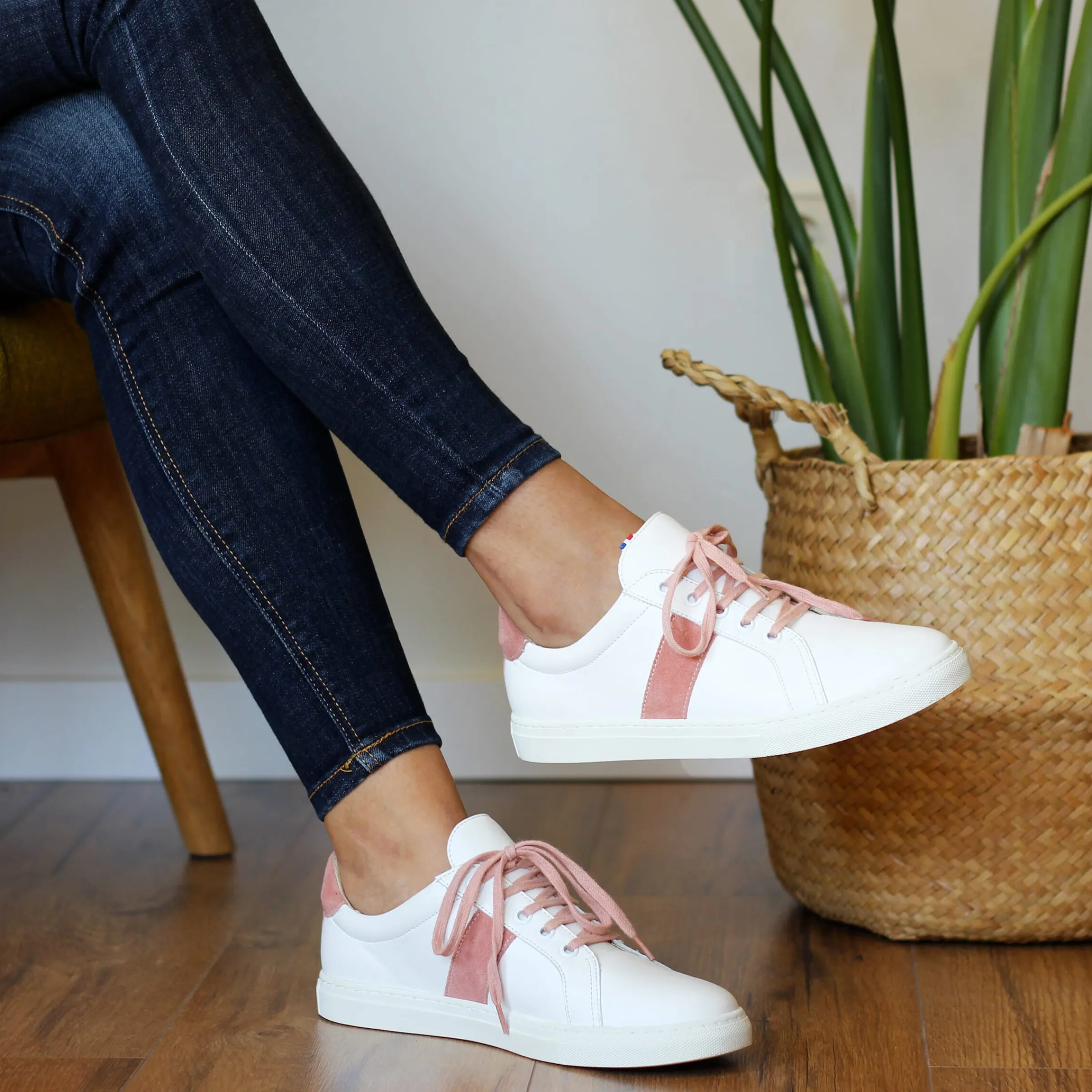 Femme JULES & JENN Baskets | Baskets Made in France cuir rose