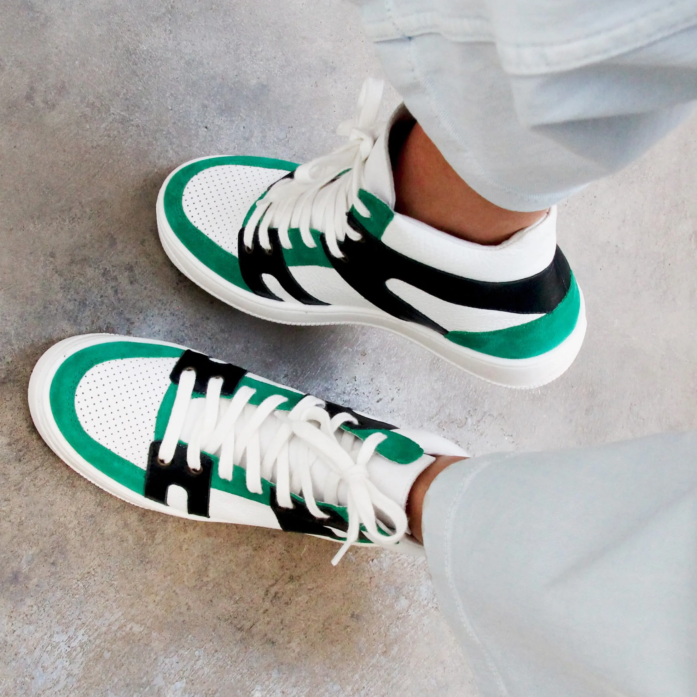 Femme JULES & JENN Baskets | Baskets montantes cuir blanc bleu