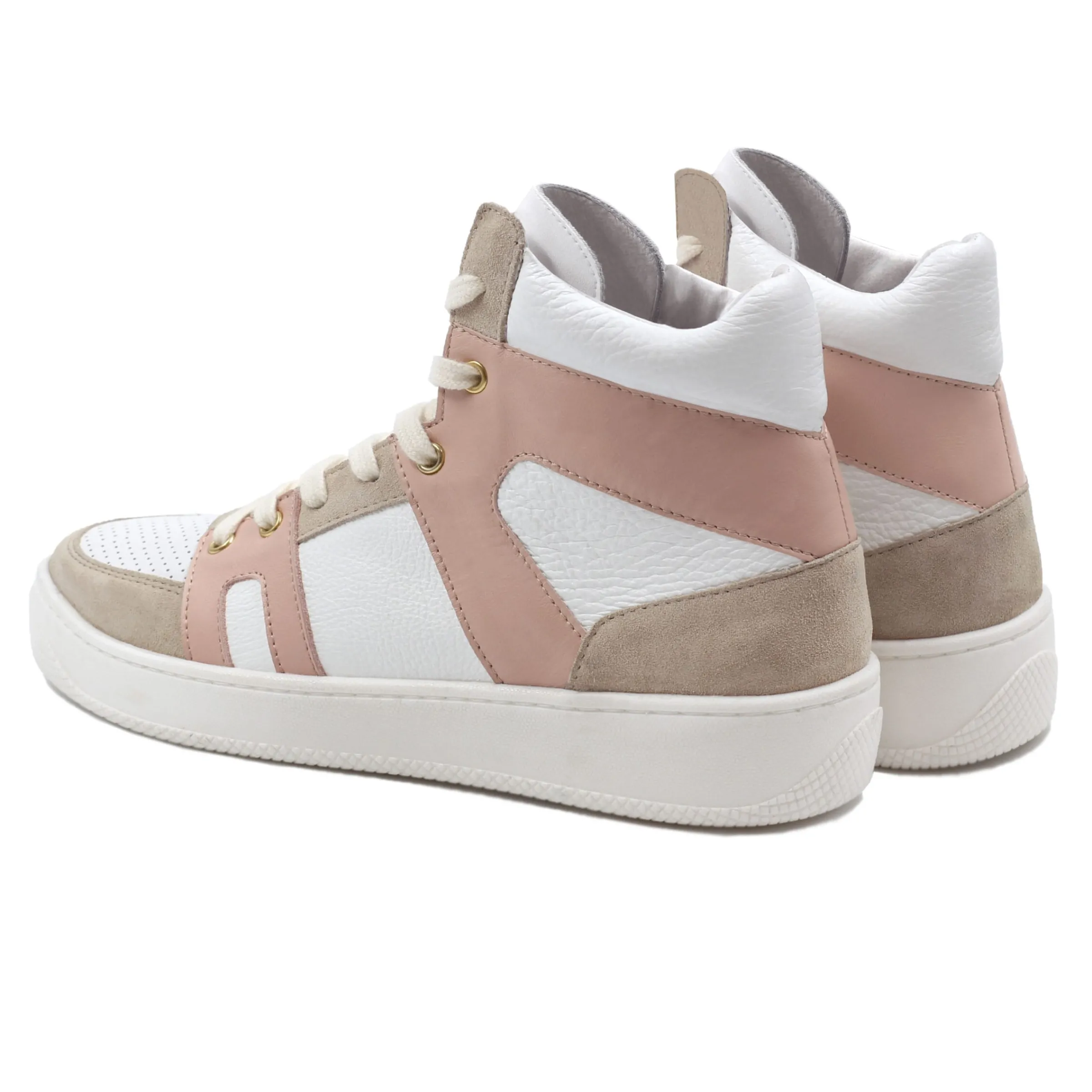 Femme JULES & JENN Baskets | Baskets montantes cuir blanc rose