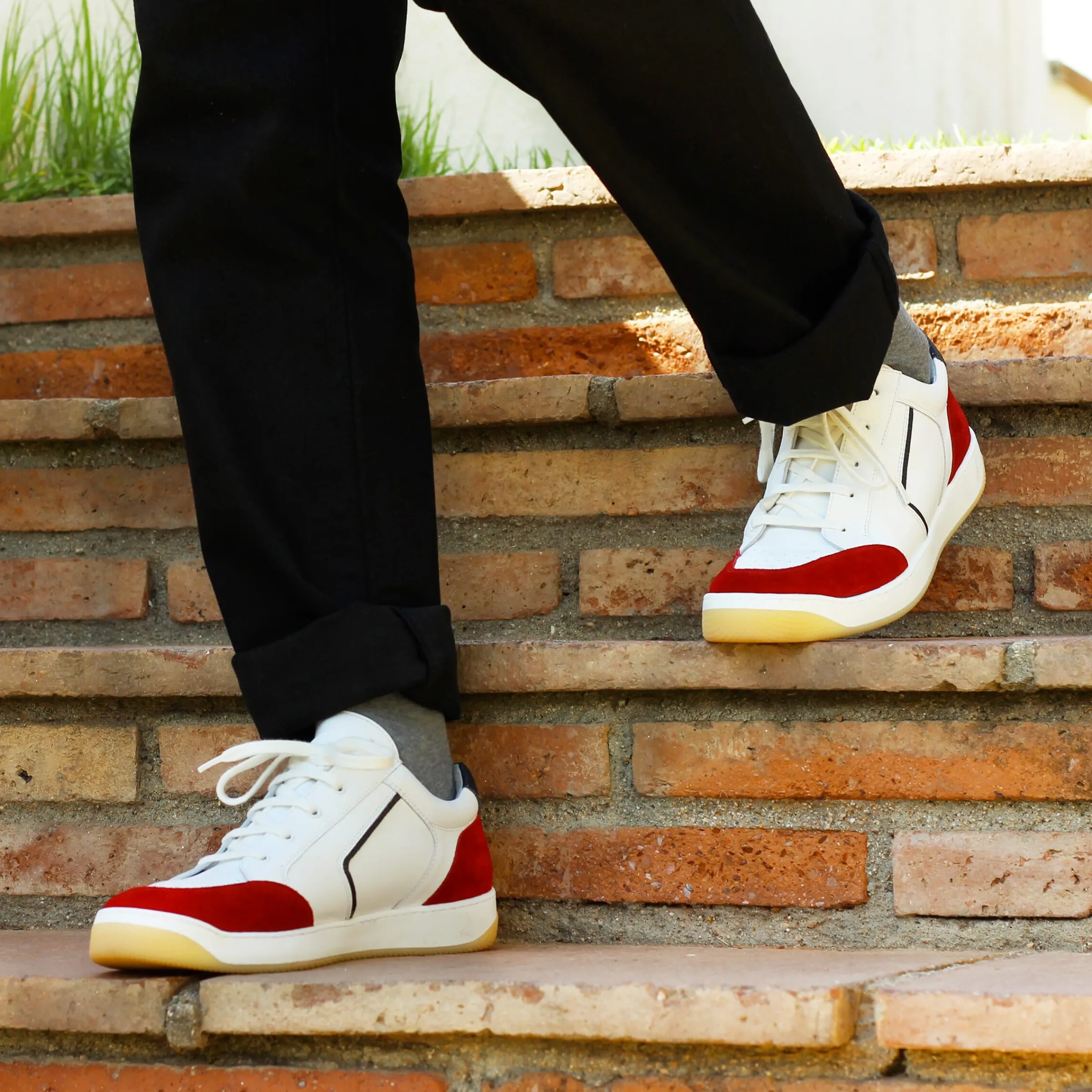 Homme JULES & JENN Baskets | Baskets rétro homme cuir blanc & rouge