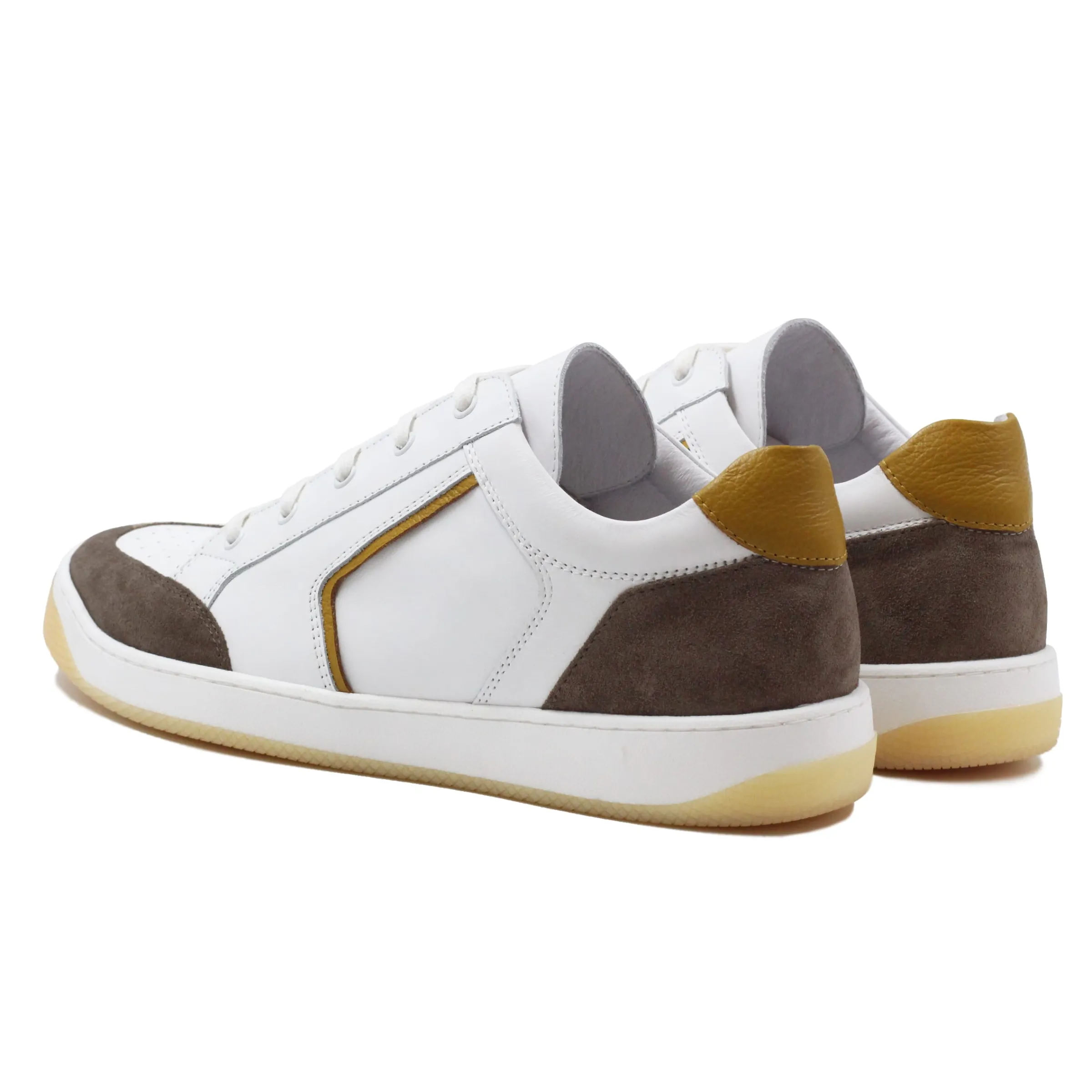 Homme JULES & JENN Fins De Série Solidaires | Baskets rétro homme cuir blanc taupe