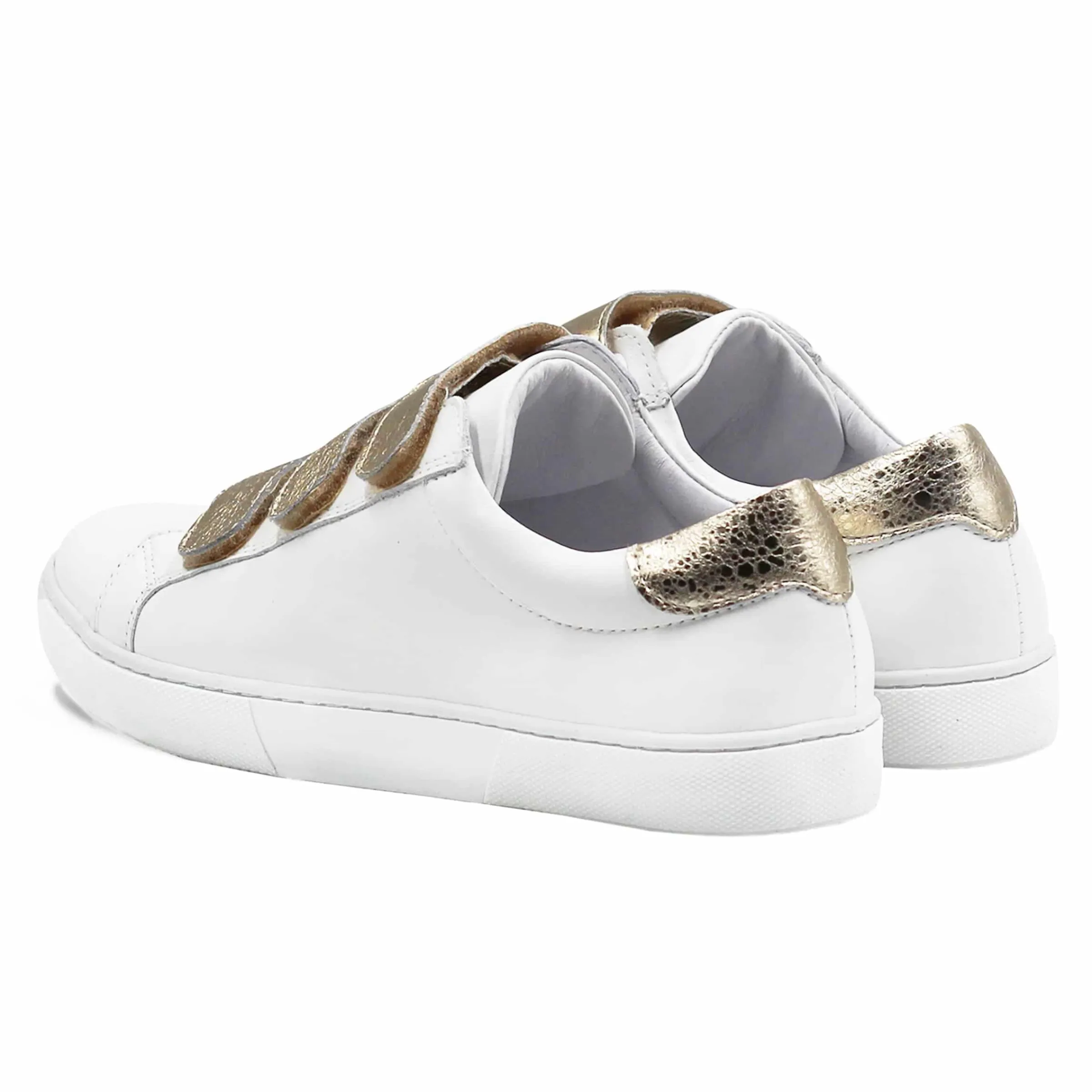 Femme JULES & JENN Baskets | Baskets scratch cuir blanc doré