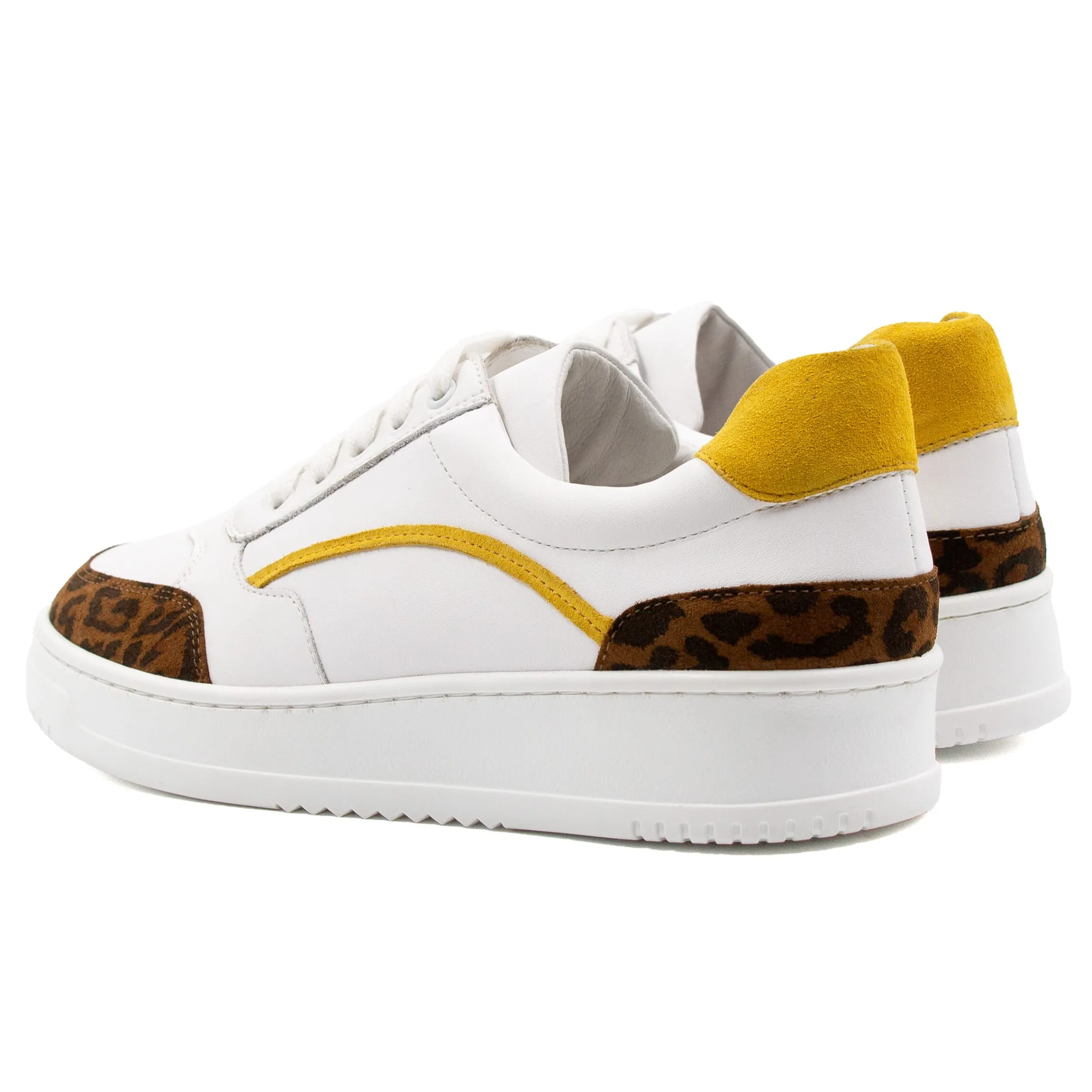 Femme JULES & JENN Baskets | Baskets vintage cuir blanc léopard