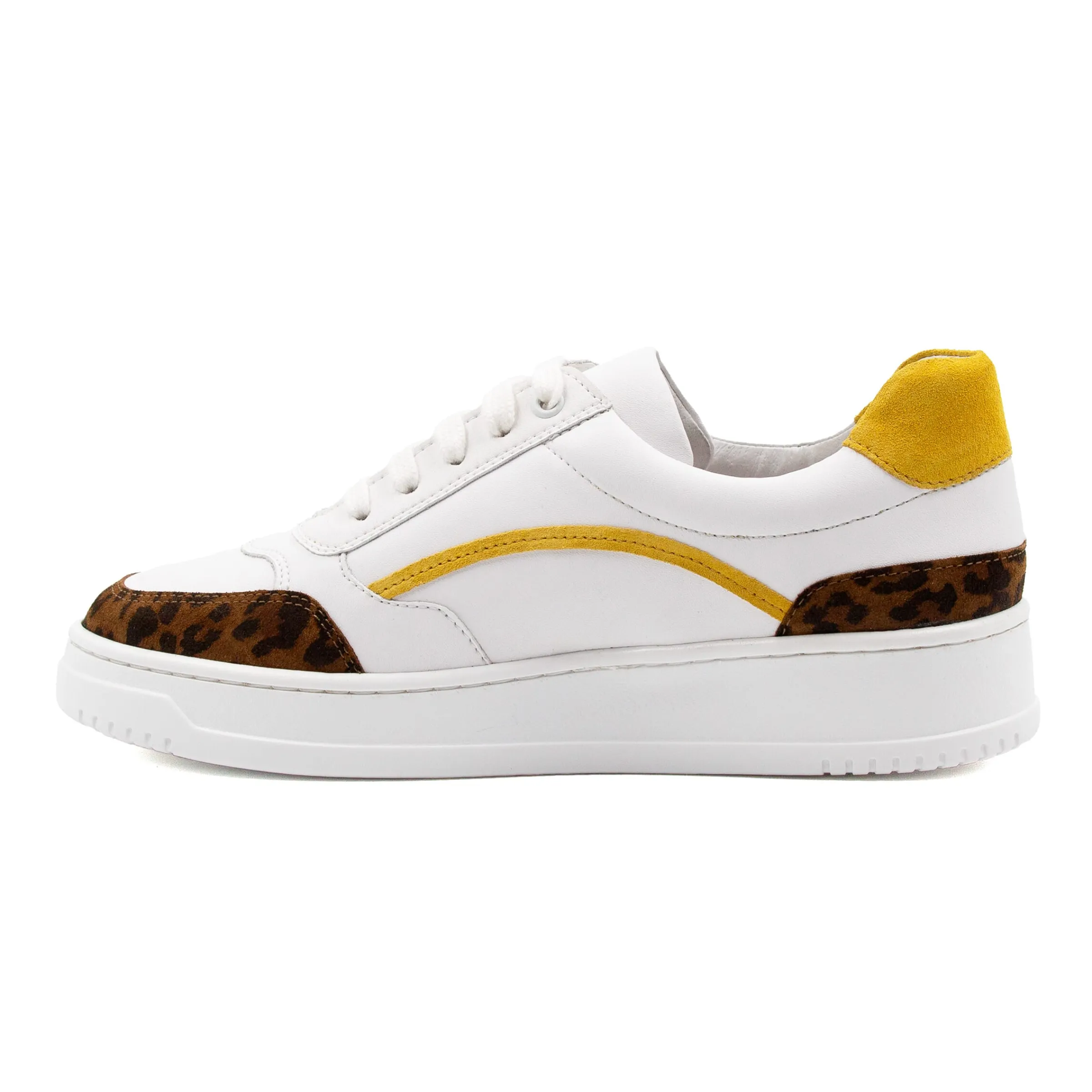 Femme JULES & JENN Baskets | Baskets vintage cuir blanc léopard