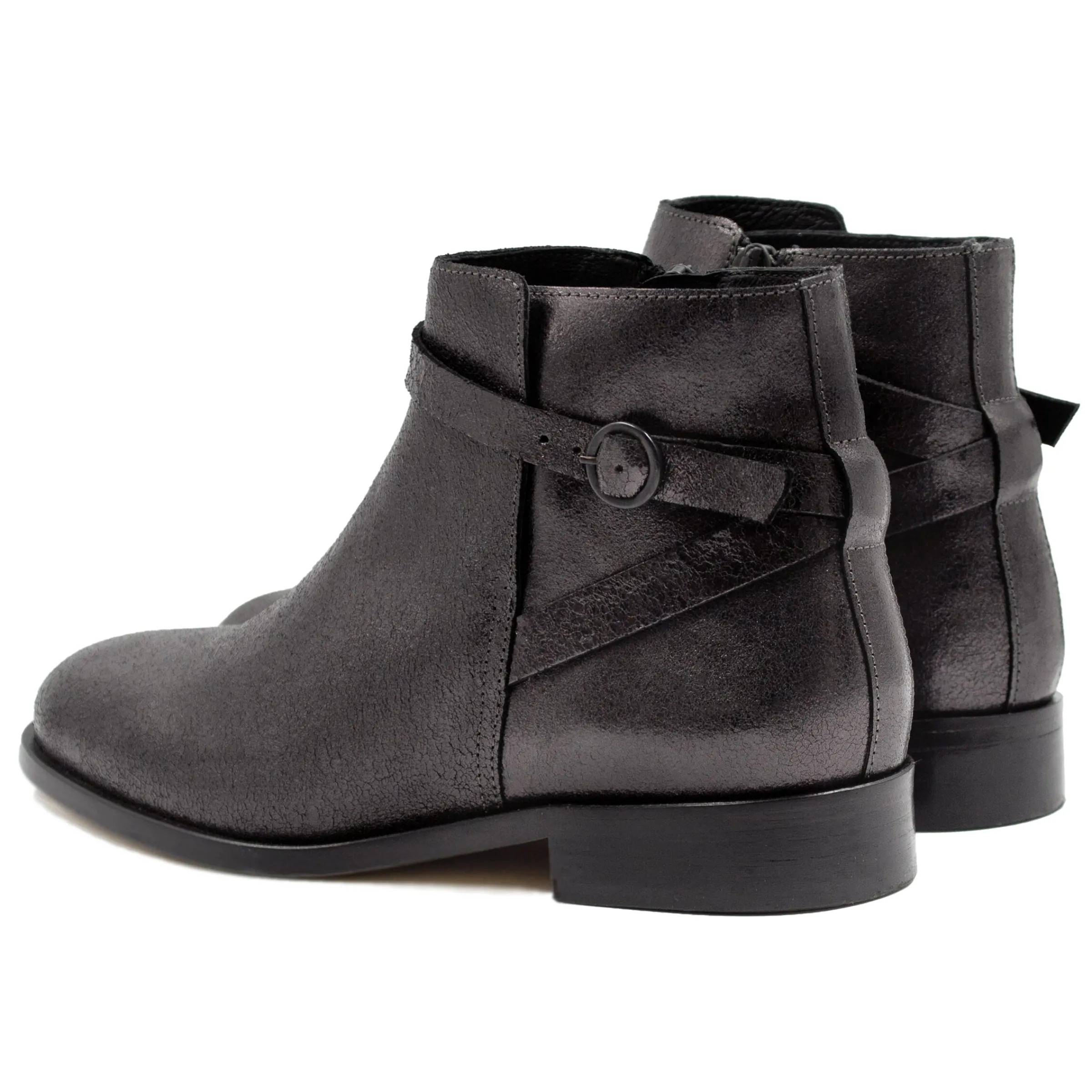 Femme JULES & JENN Bottines & Bottes | Bottines cavalières plates cuir irisé noir