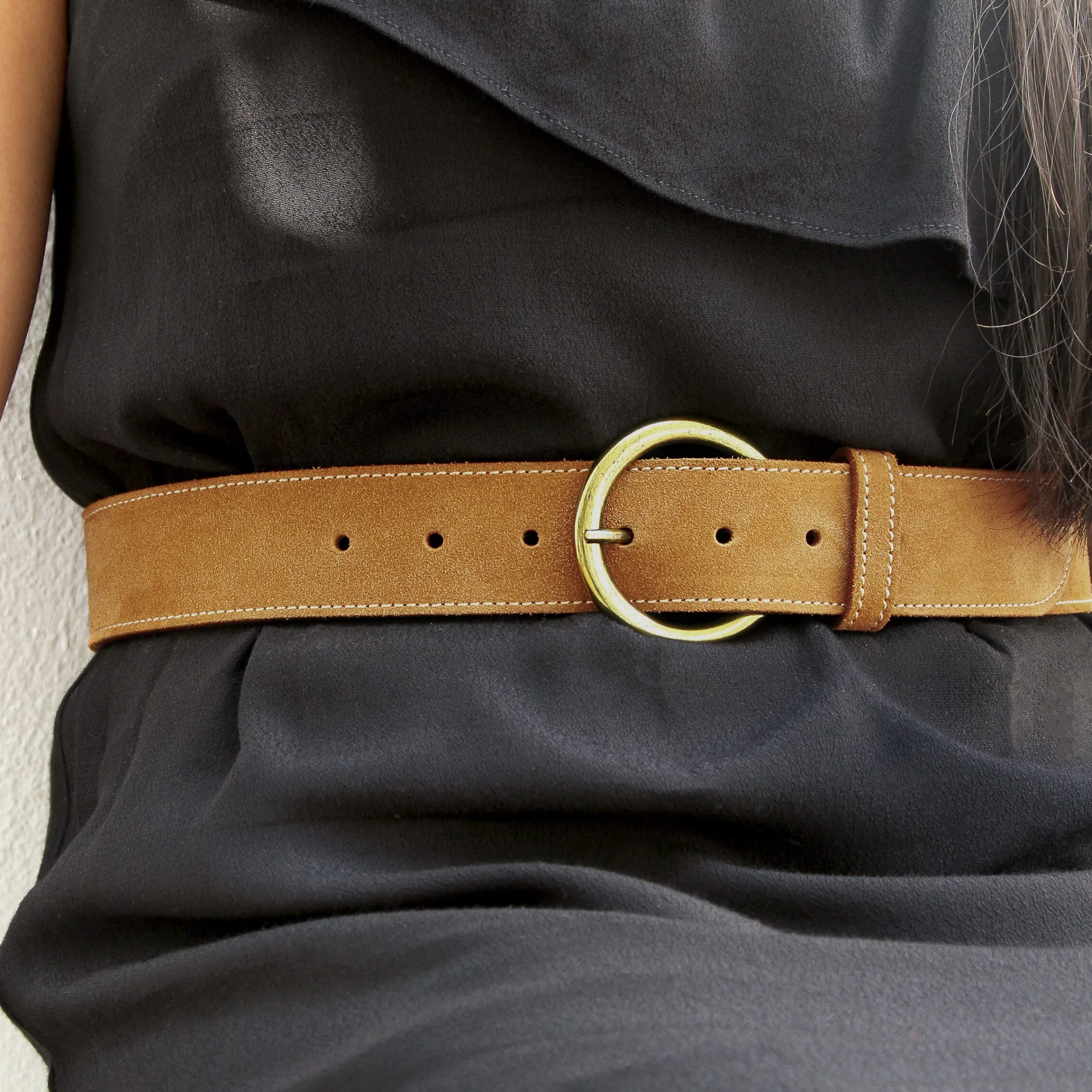 Femme JULES & JENN Ceintures | Ceinture bohème cuir daim camel