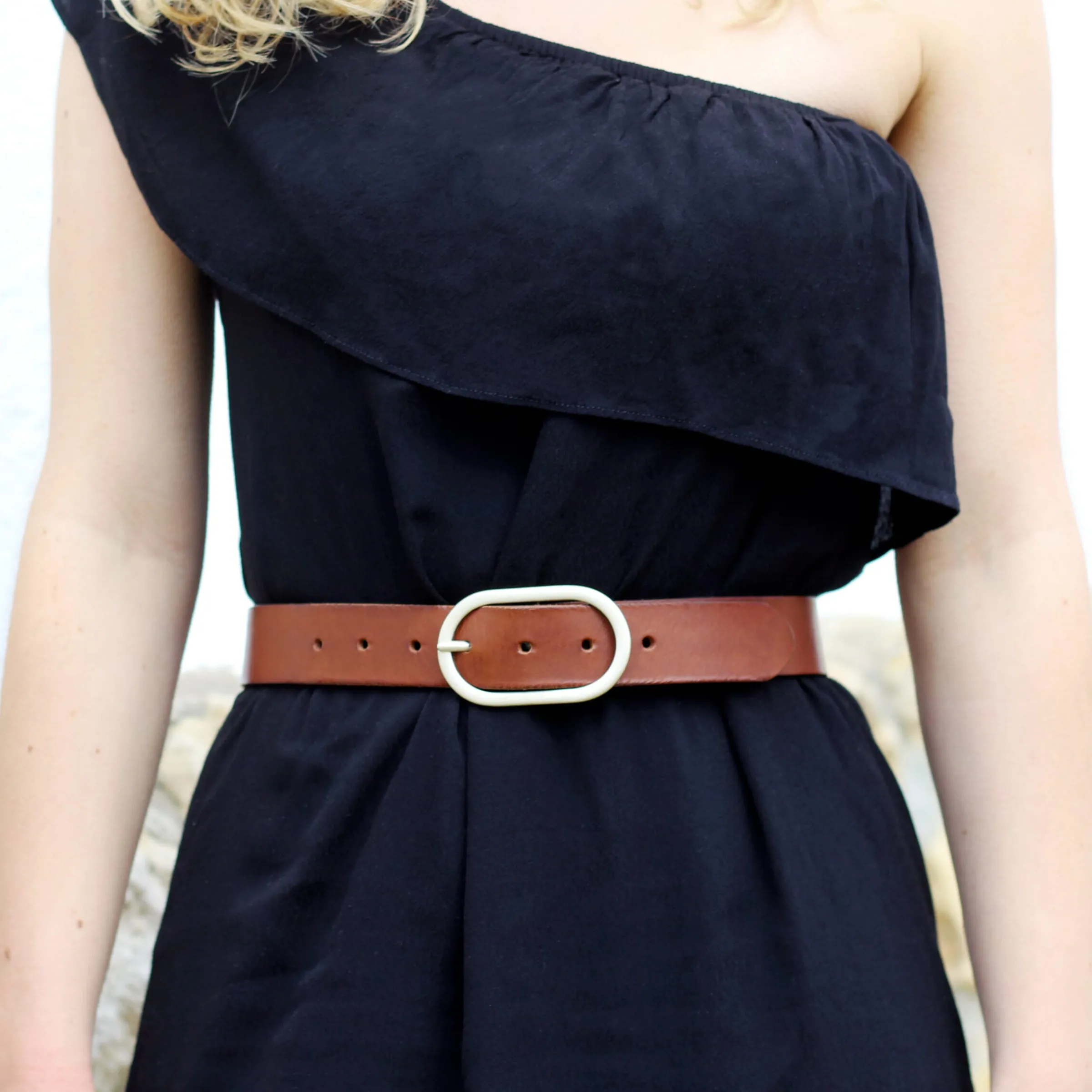 Femme JULES & JENN Ceintures | Ceinture large cuir marron