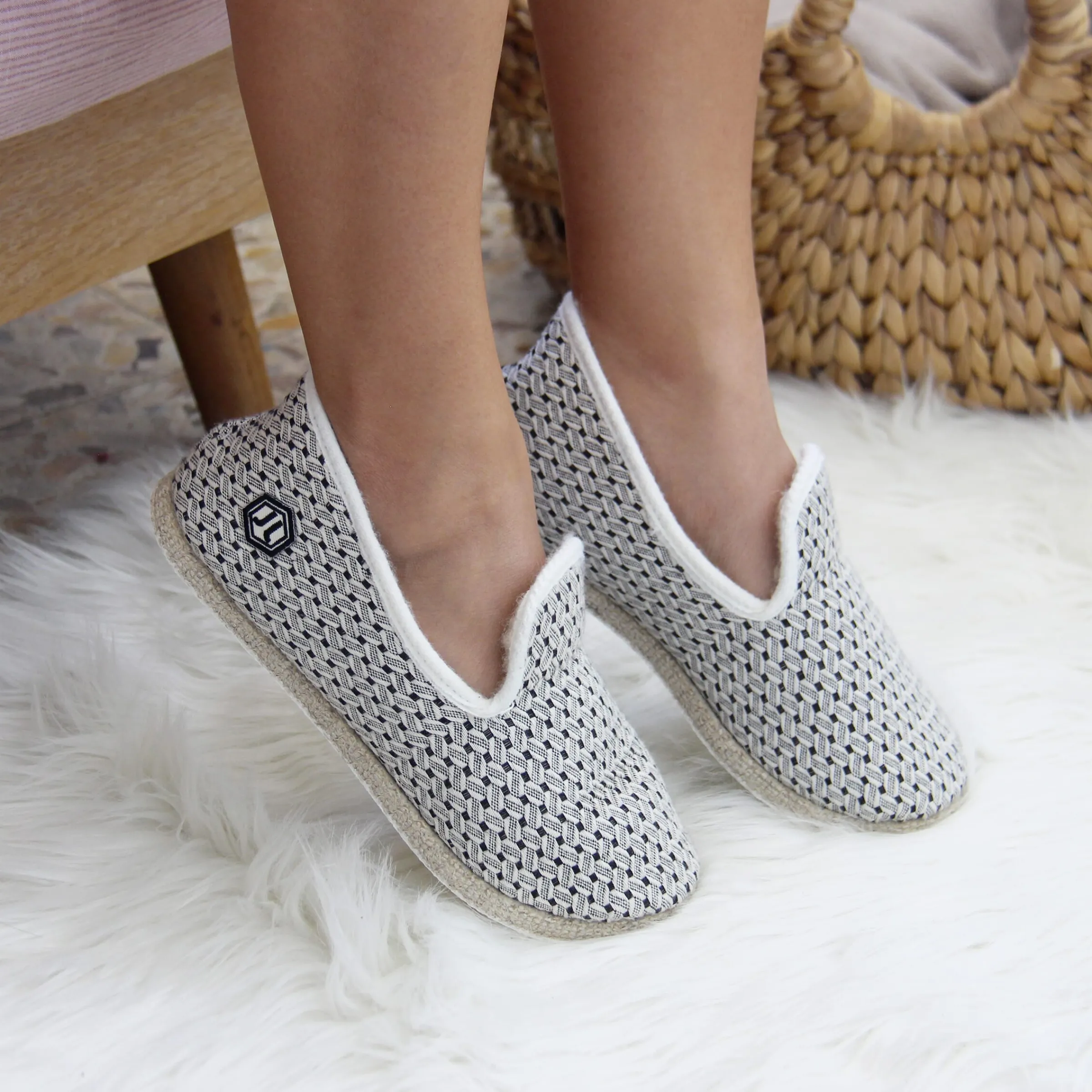 Femme JULES & JENN Charentaises | Charentaises | Charentaises tradition blanc noir