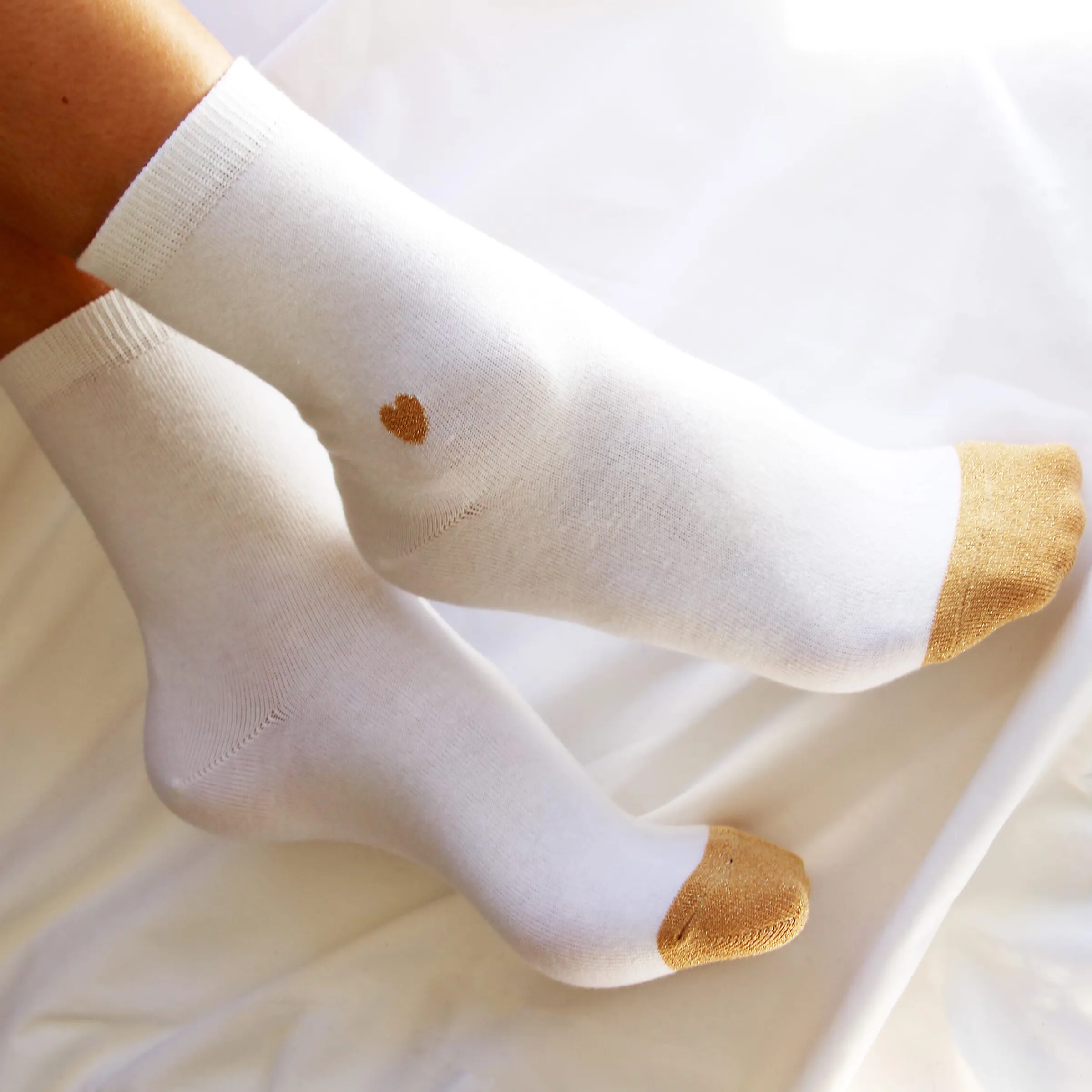 Femme JULES & JENN Chaussettes | Chaussettes cœur blanc doré