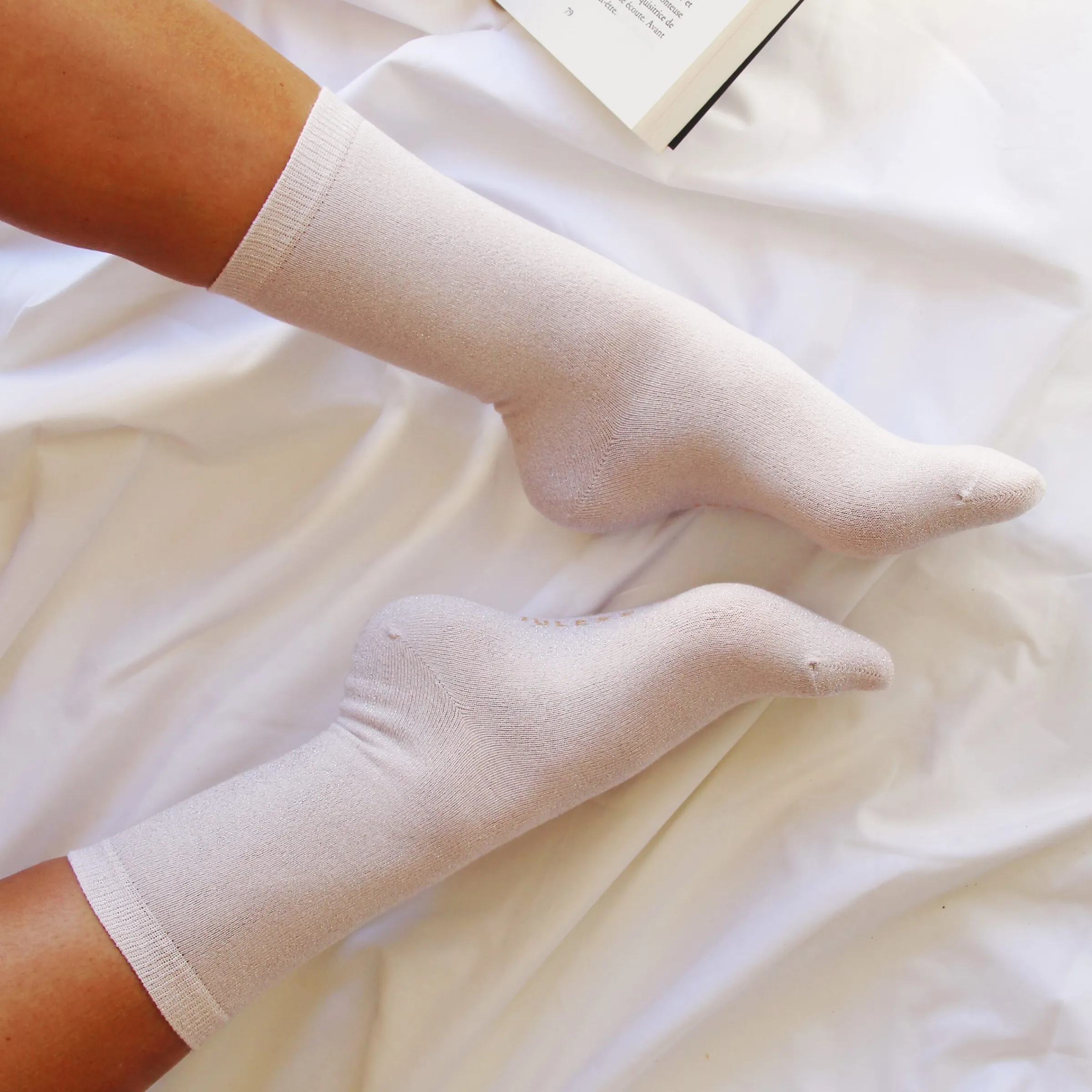 Femme JULES & JENN Chaussettes | Chaussettes lurex blanc argenté