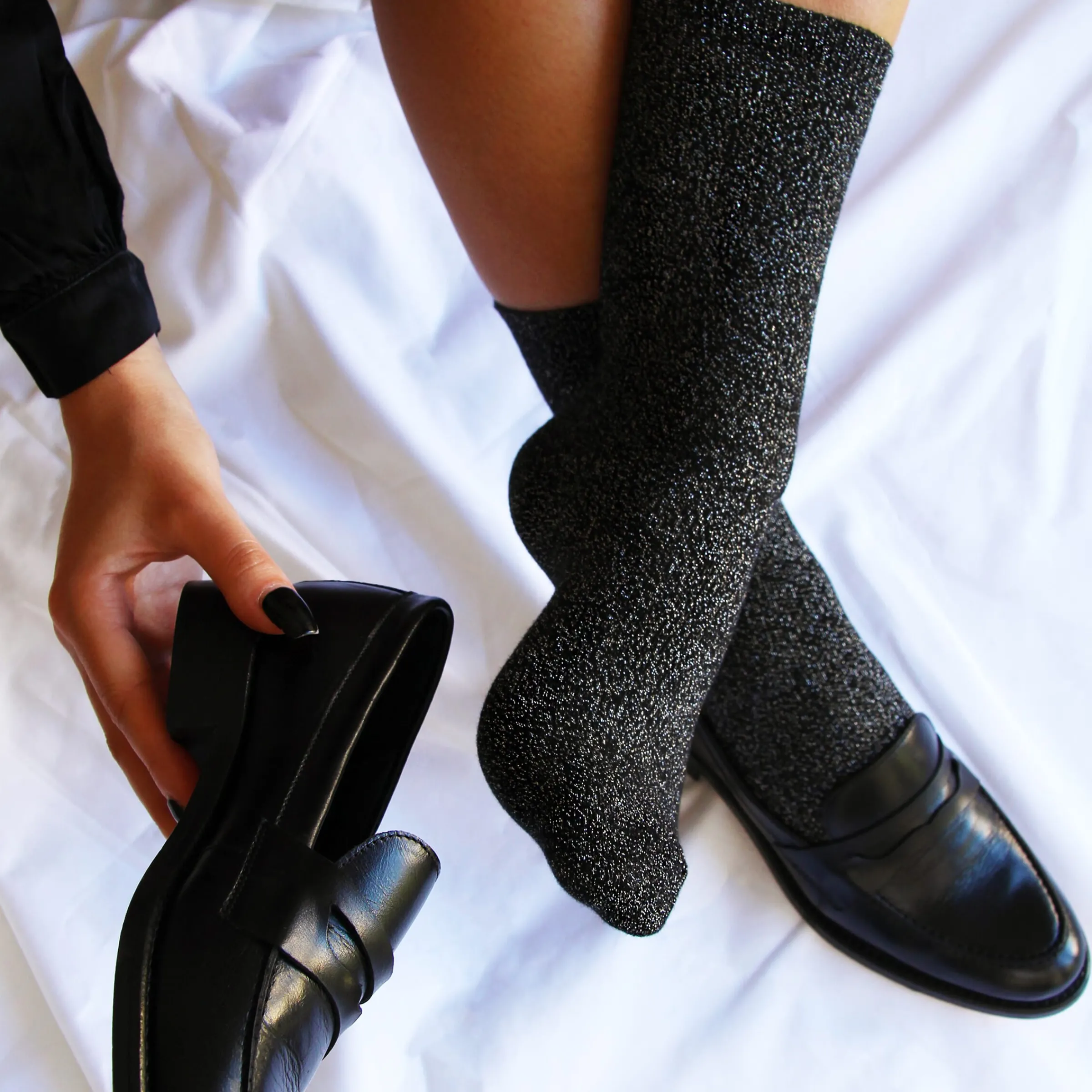 Femme JULES & JENN Chaussettes | Chaussettes lurex noir argenté