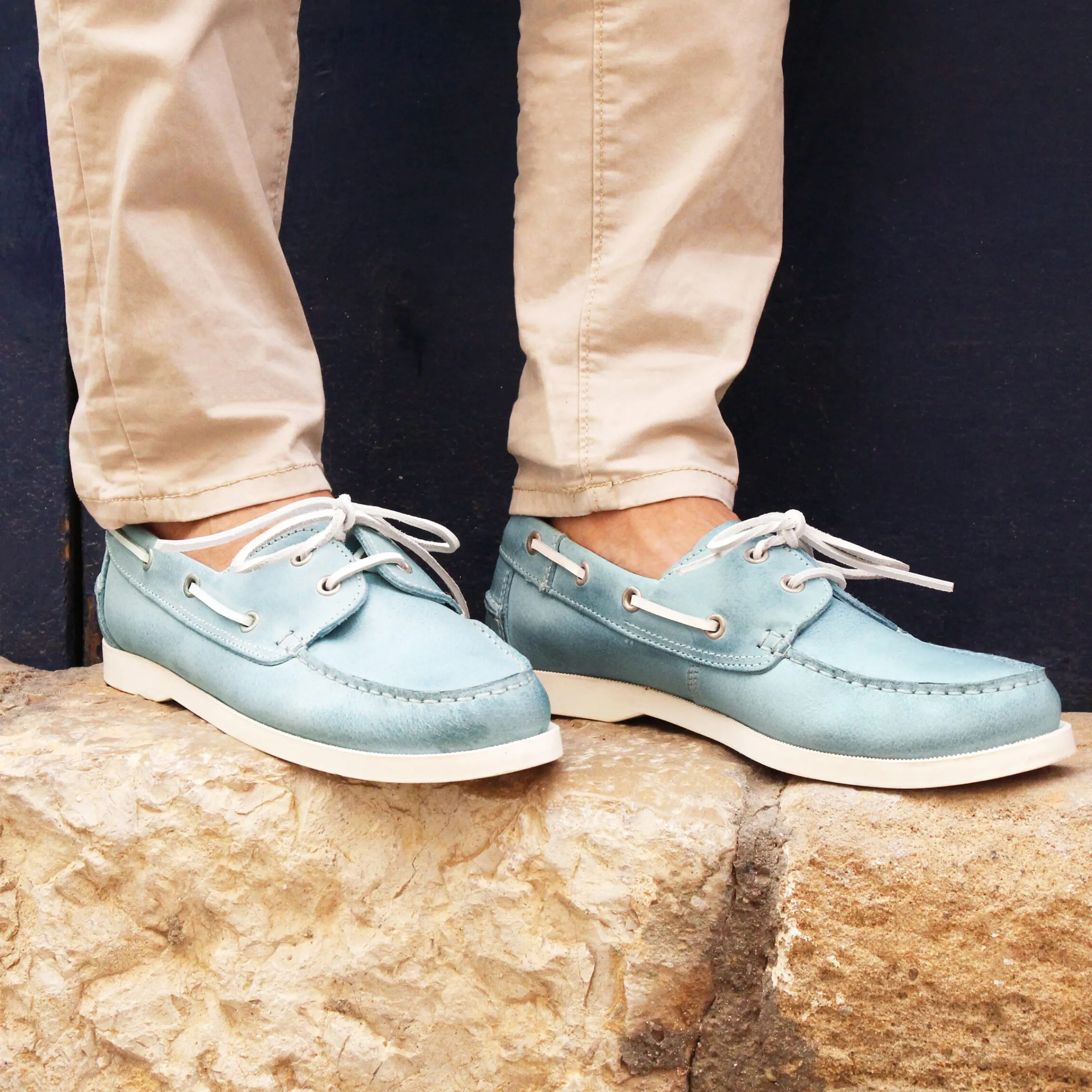 Homme JULES & JENN Chaussures Bateau | Chaussures bateau cuir bleu clair