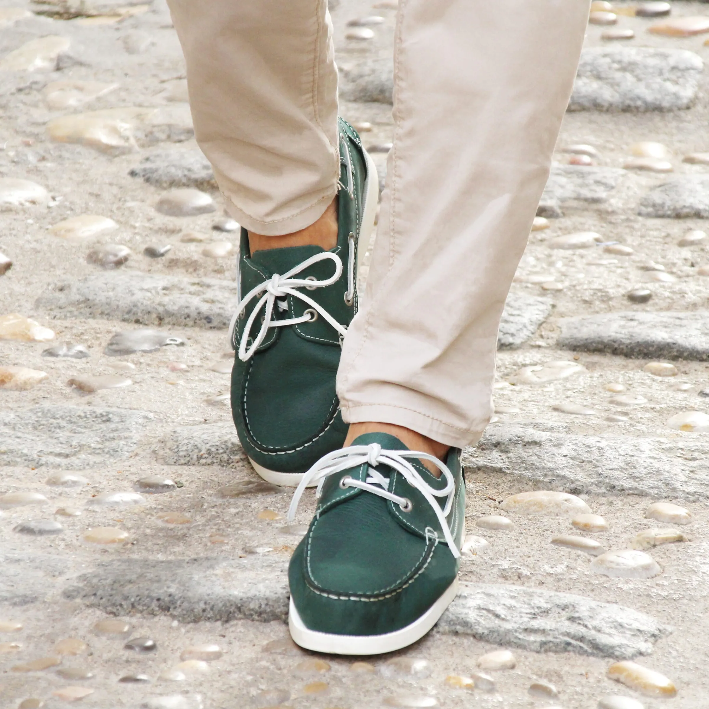 Homme JULES & JENN Fins De Série Solidaires | Chaussures bateau cuir vert