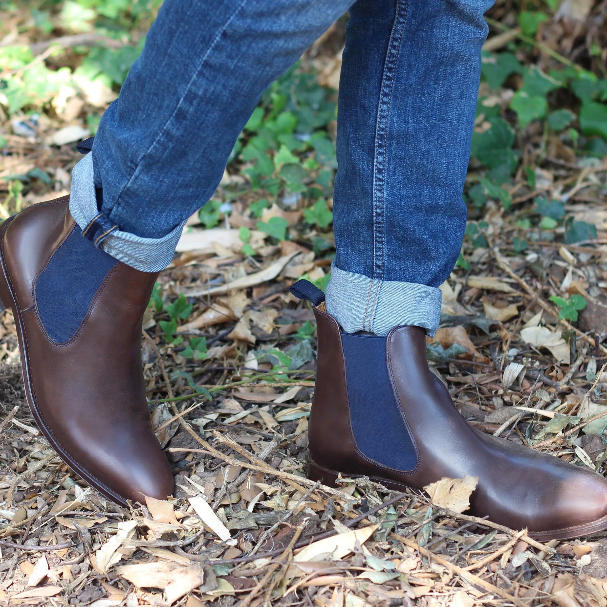 Homme JULES & JENN Fins De Série Solidaires | Chelsea boots cuir marron bleu