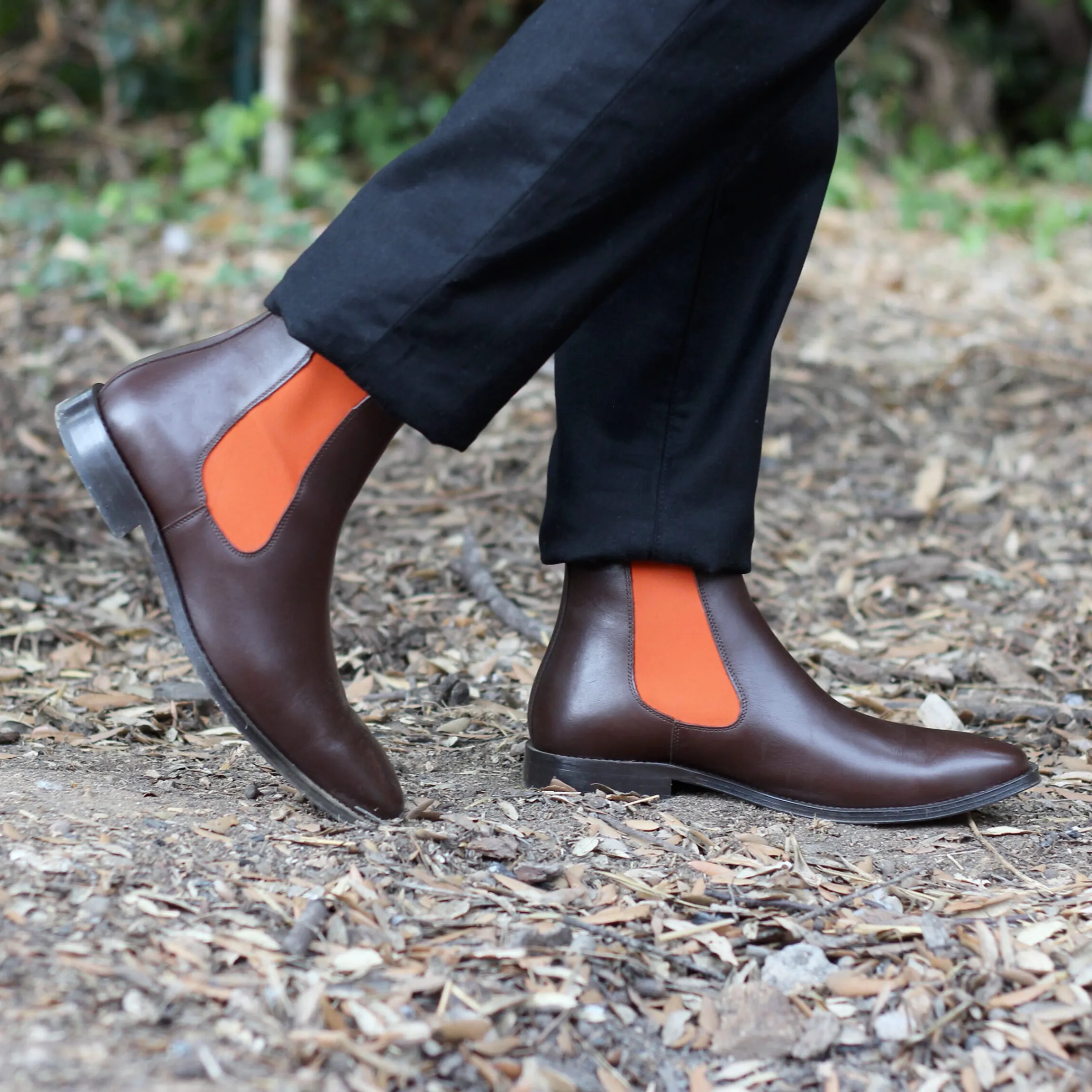 Homme JULES & JENN Boots | Chelsea boots cuir marron orange