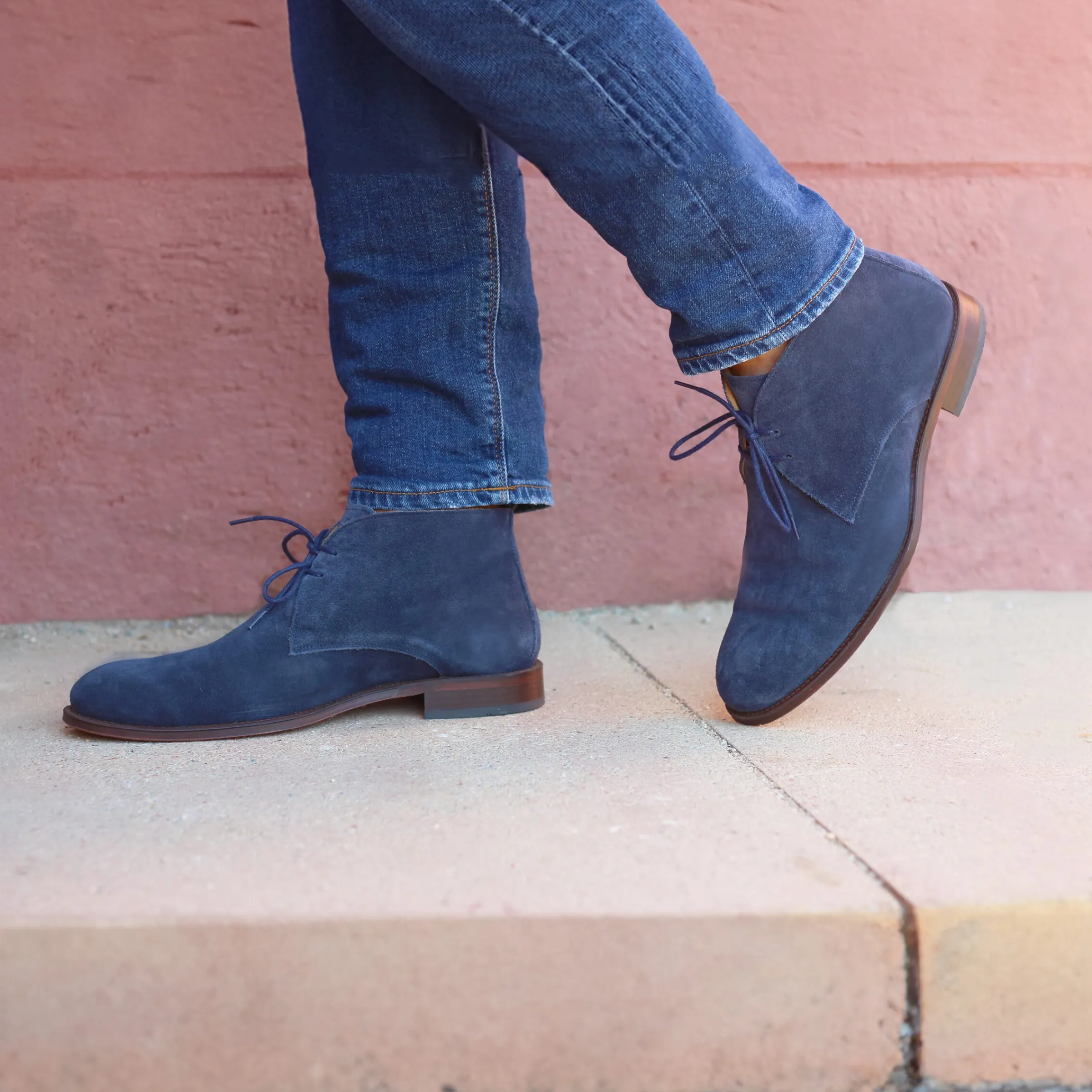 Homme JULES & JENN Fins De Série Solidaires | Desert boots cuir daim bleu