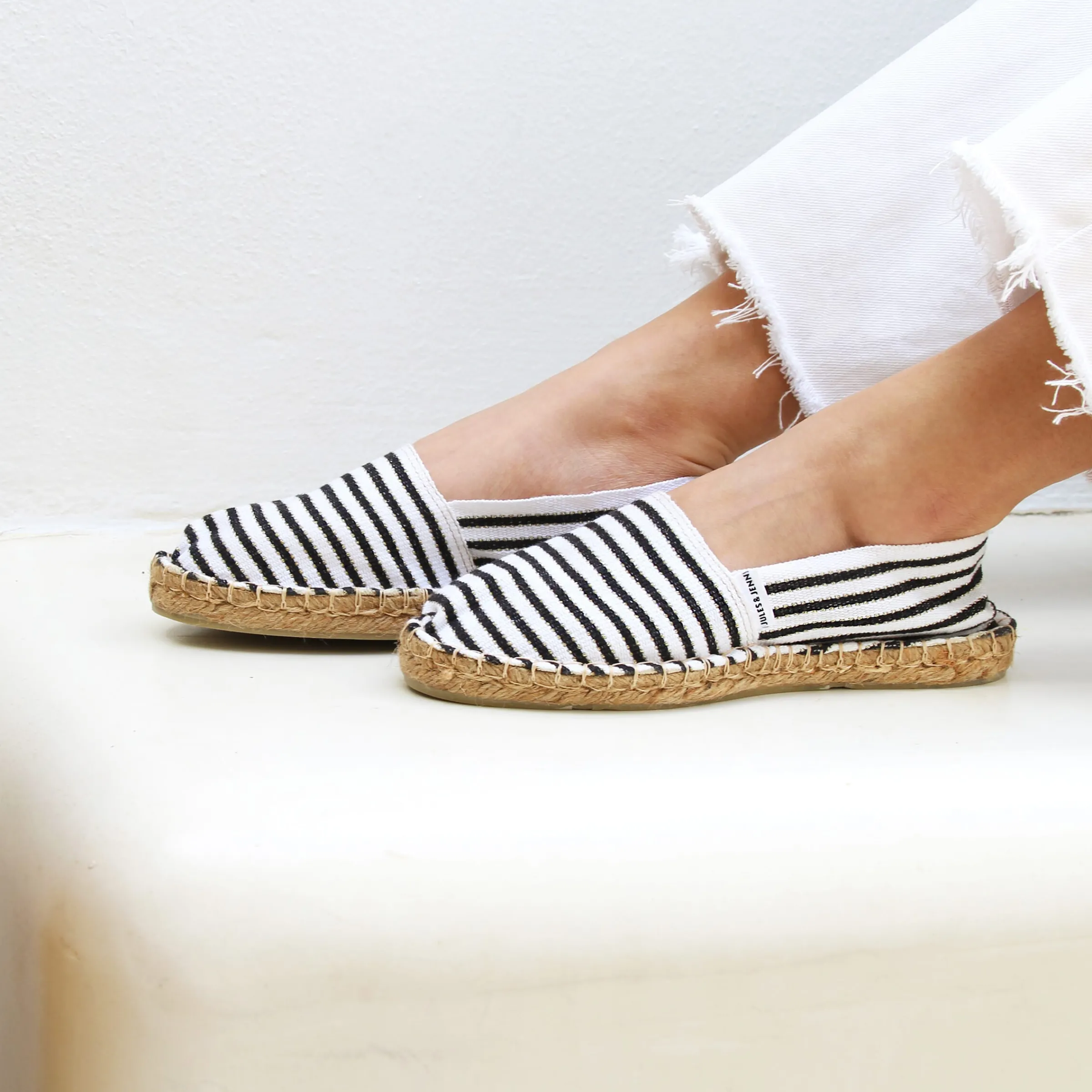 Femme JULES & JENN Dressing Recyclé | Espadrilles | Espadrilles toile coton noir doré