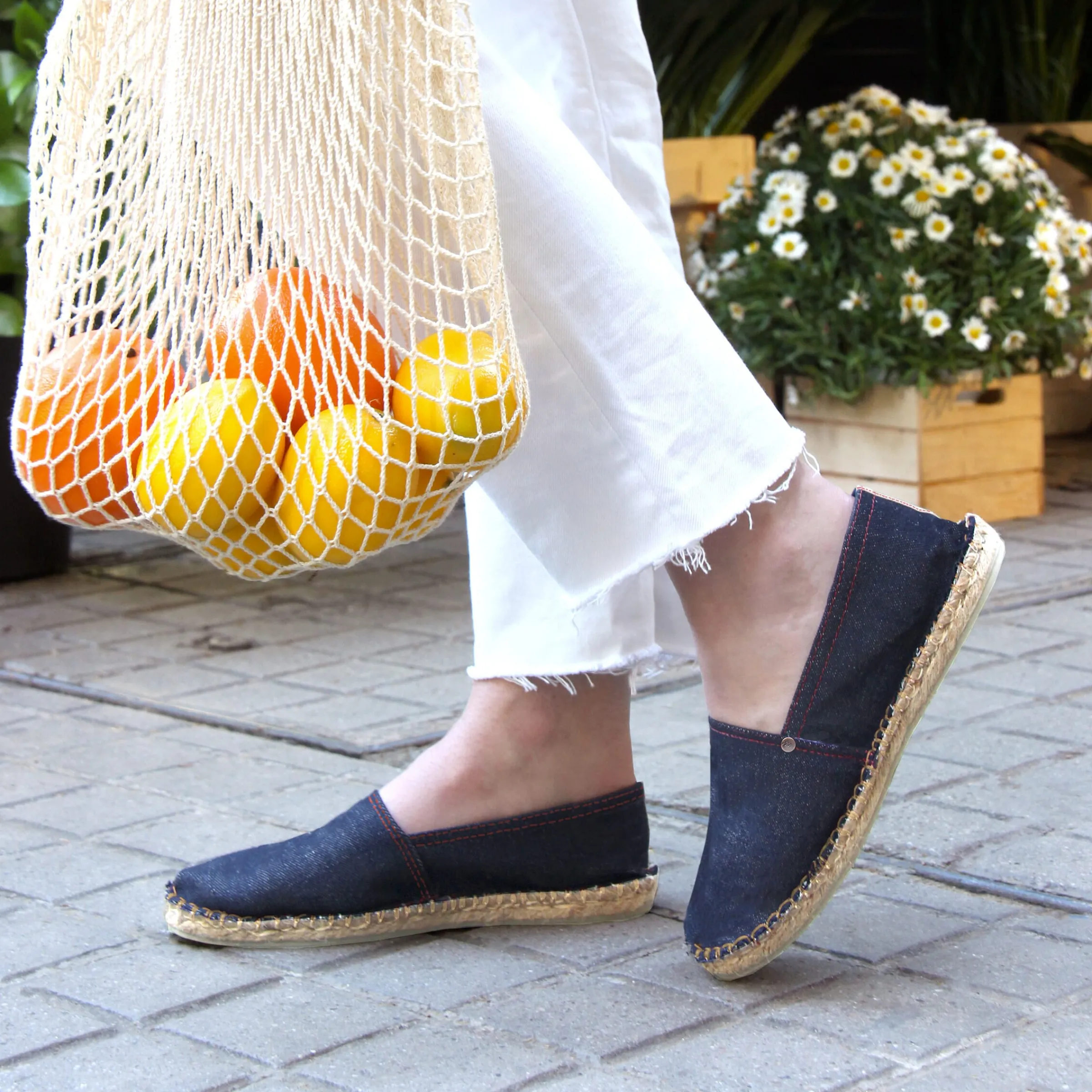 Femme JULES & JENN Espadrilles | Espadrilles toile jean en chanvre bleu