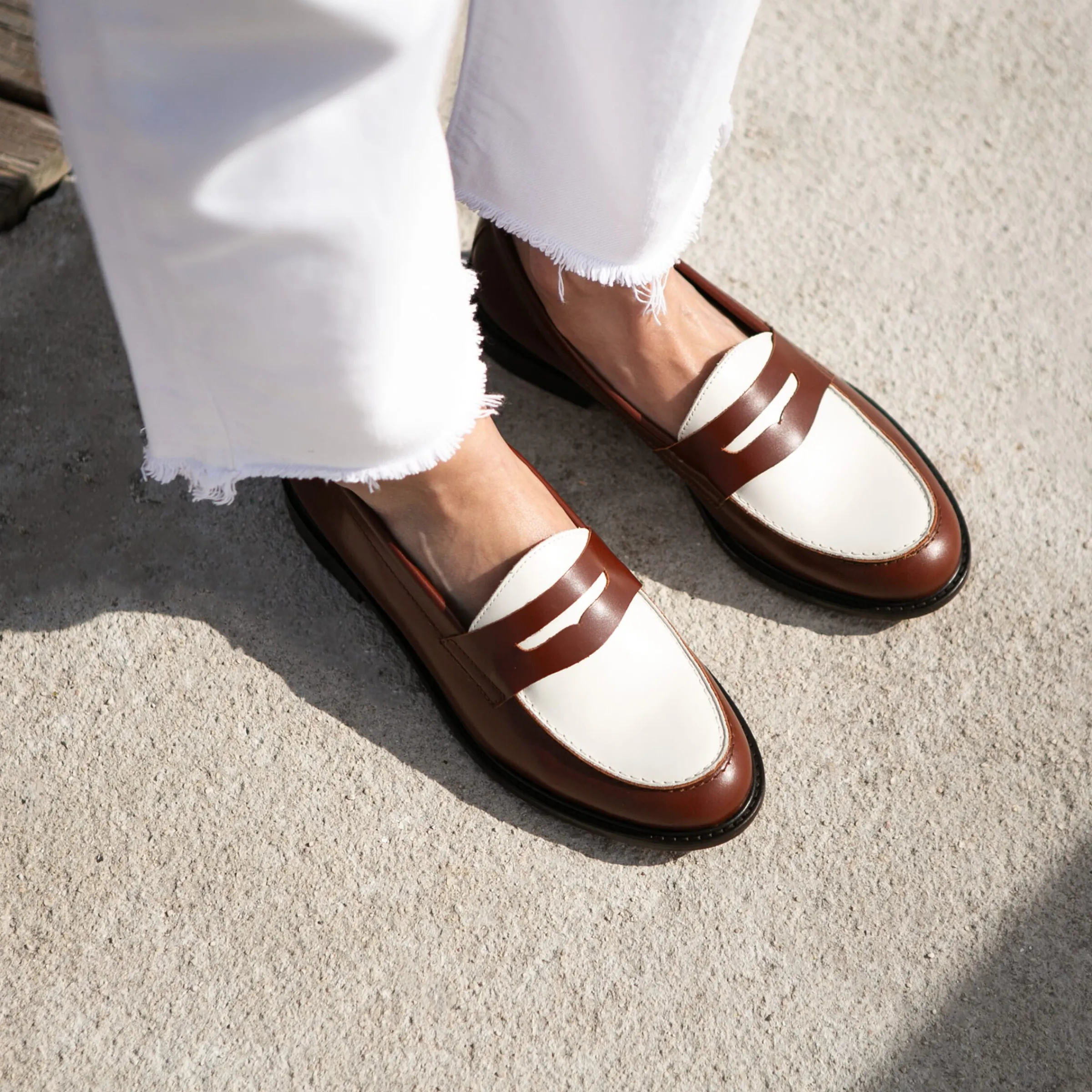 Femme JULES & JENN Mocassins & Derbies | Mocassins cuir cognac blanc