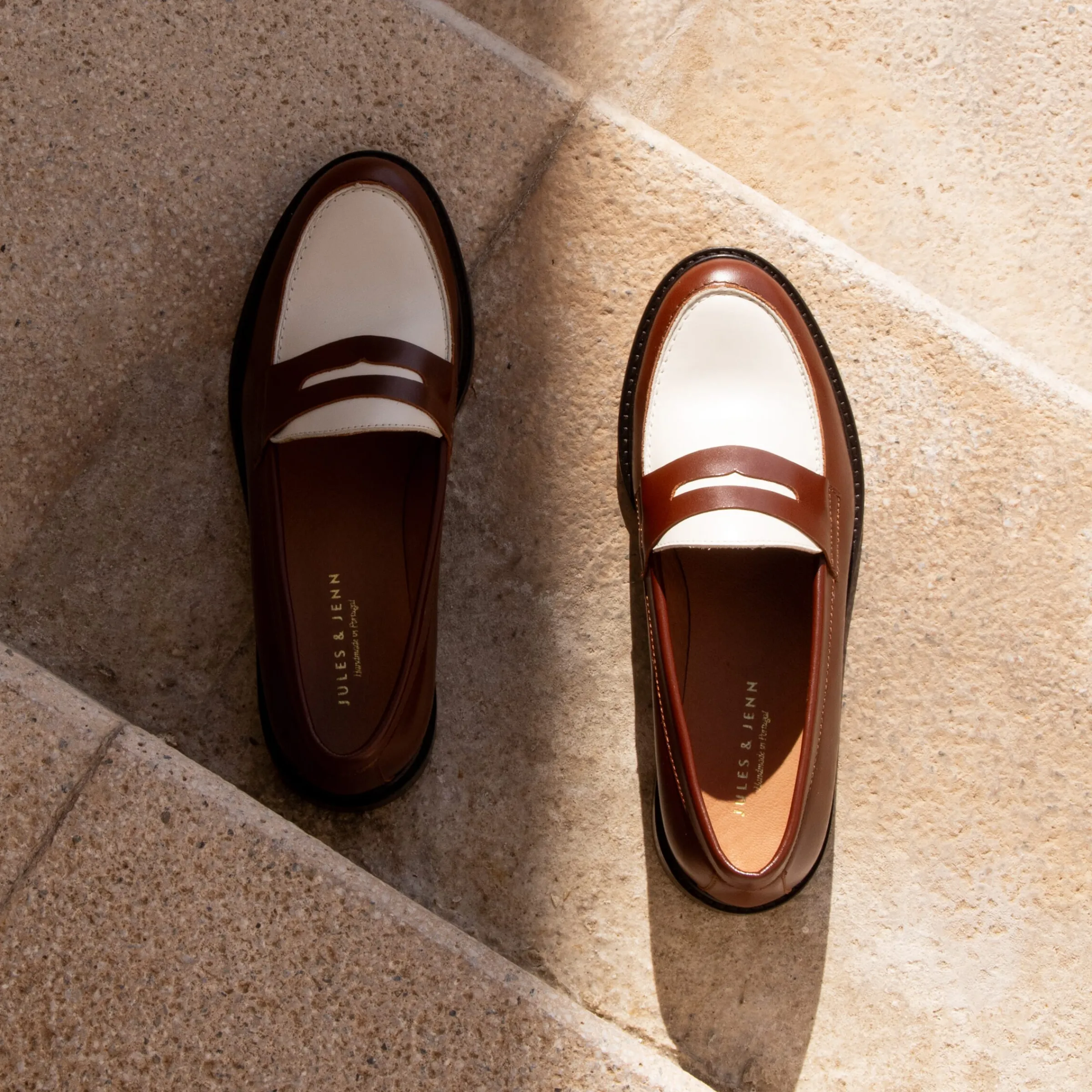 mocassins_cuir_cognac_blanc_2.webp Femme JULES & JENN Mocassins & Derbies | Mocassins cuir cognac blanc