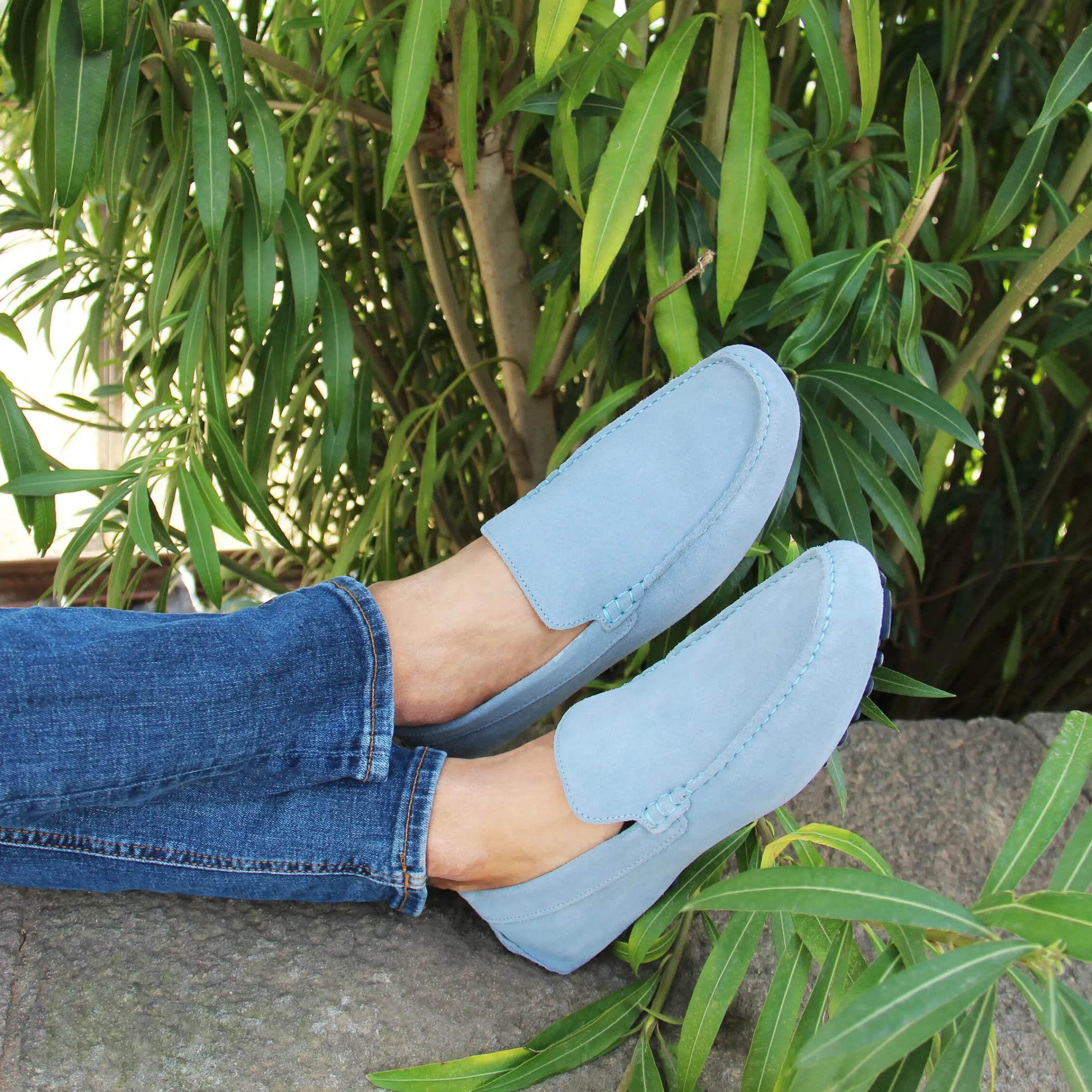 Homme JULES & JENN Mocassins | Mocassins cuir daim bleu clair