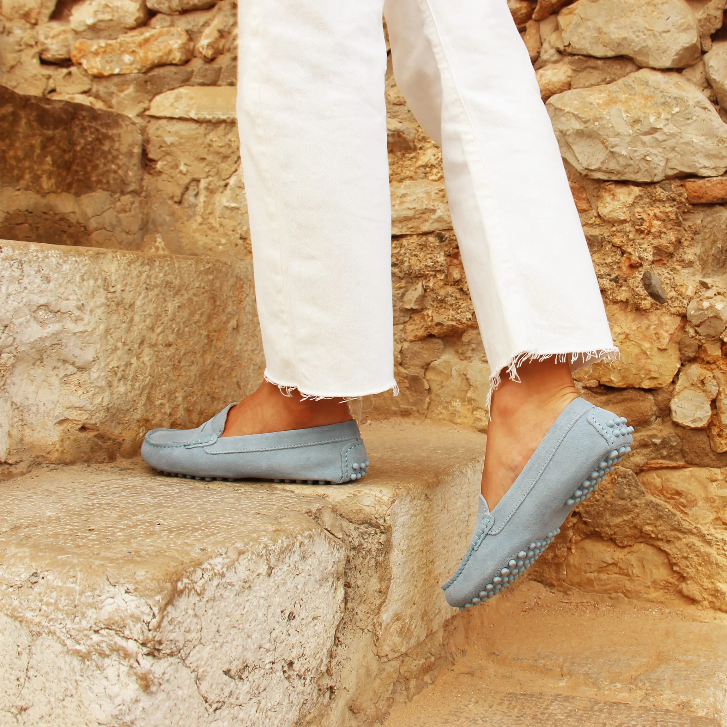Femme JULES & JENN Mocassins & Derbies | Mocassins cuir daim bleu clair