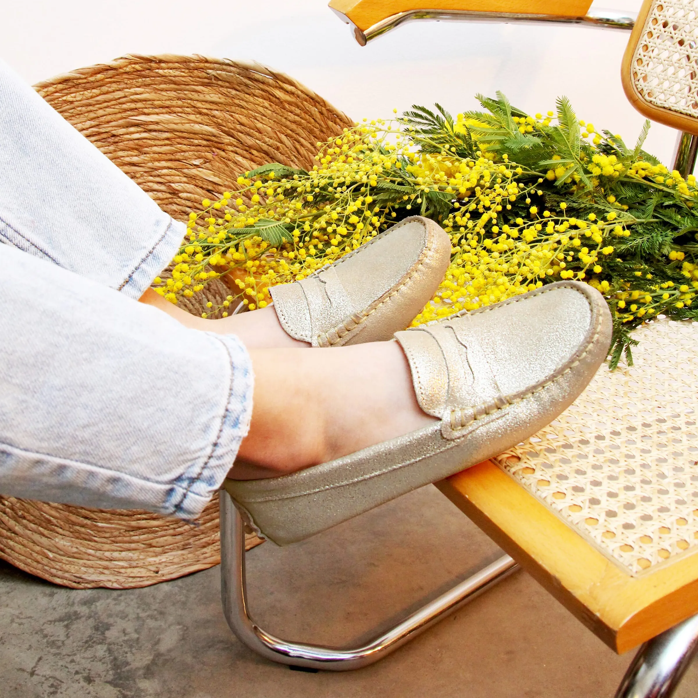 Femme JULES & JENN Mocassins & Derbies | Mocassins cuir daim métallisé