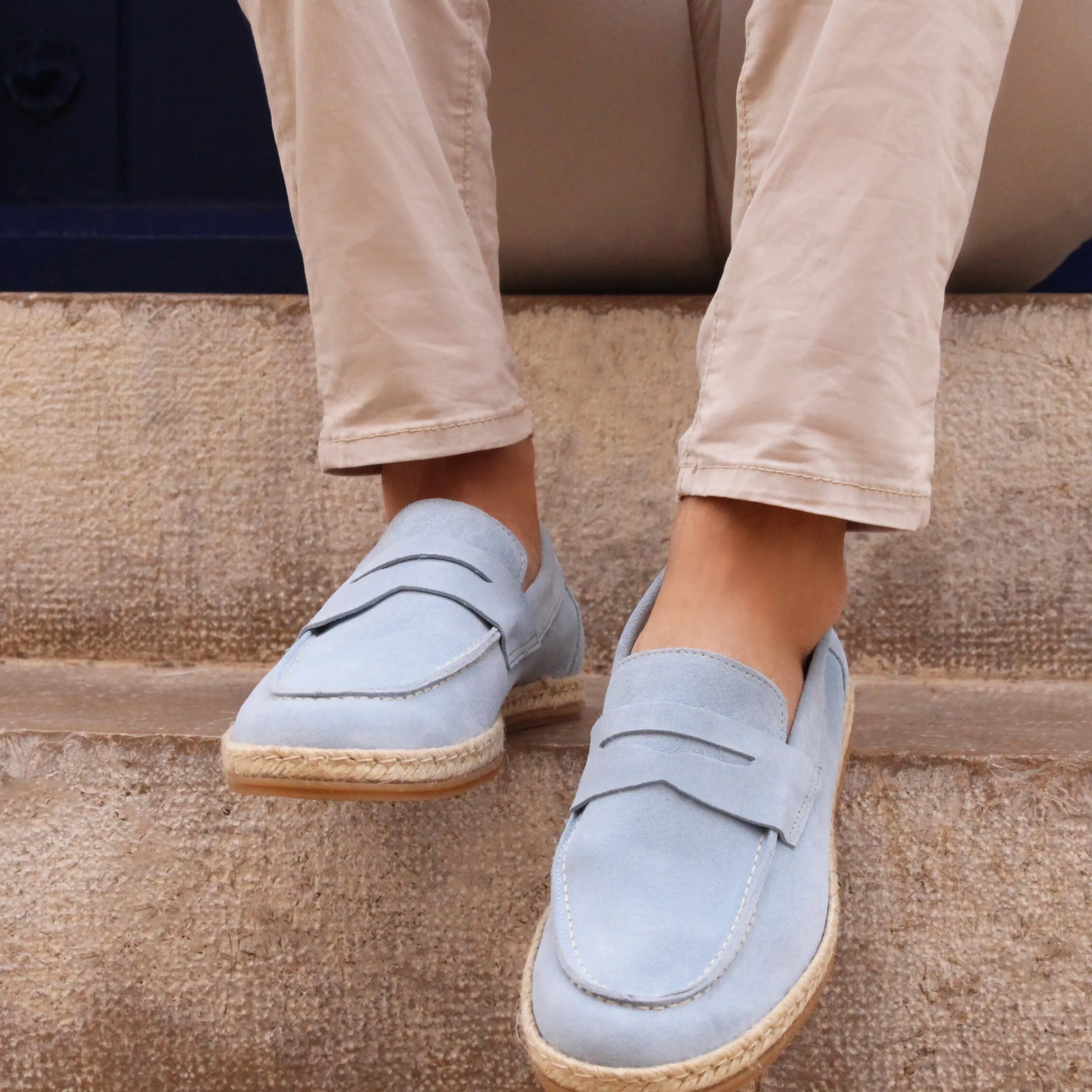 Homme JULES & JENN Mocassins | Mocassins espadrilles cuir bleu clair