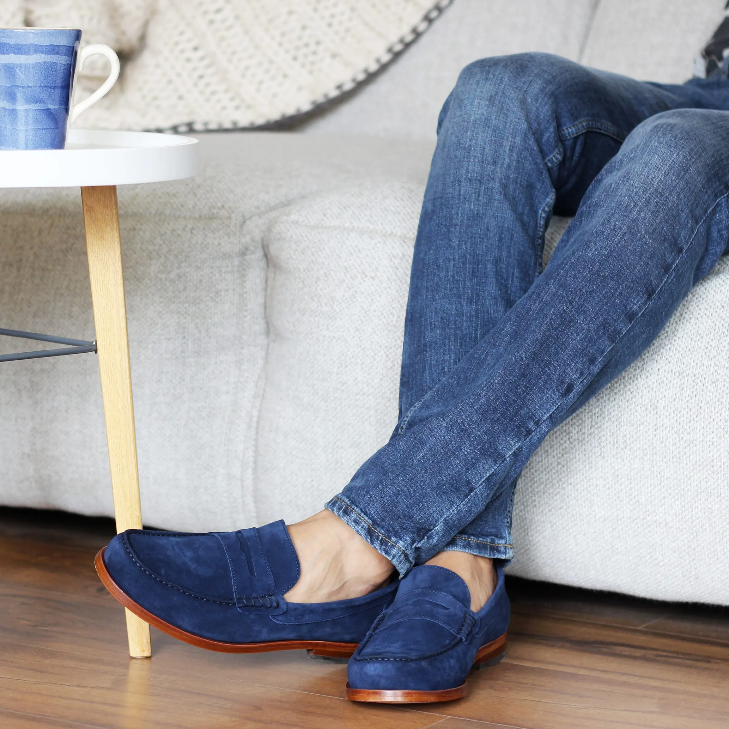 Homme JULES & JENN Mocassins | Mocassins urbains cuir daim bleu