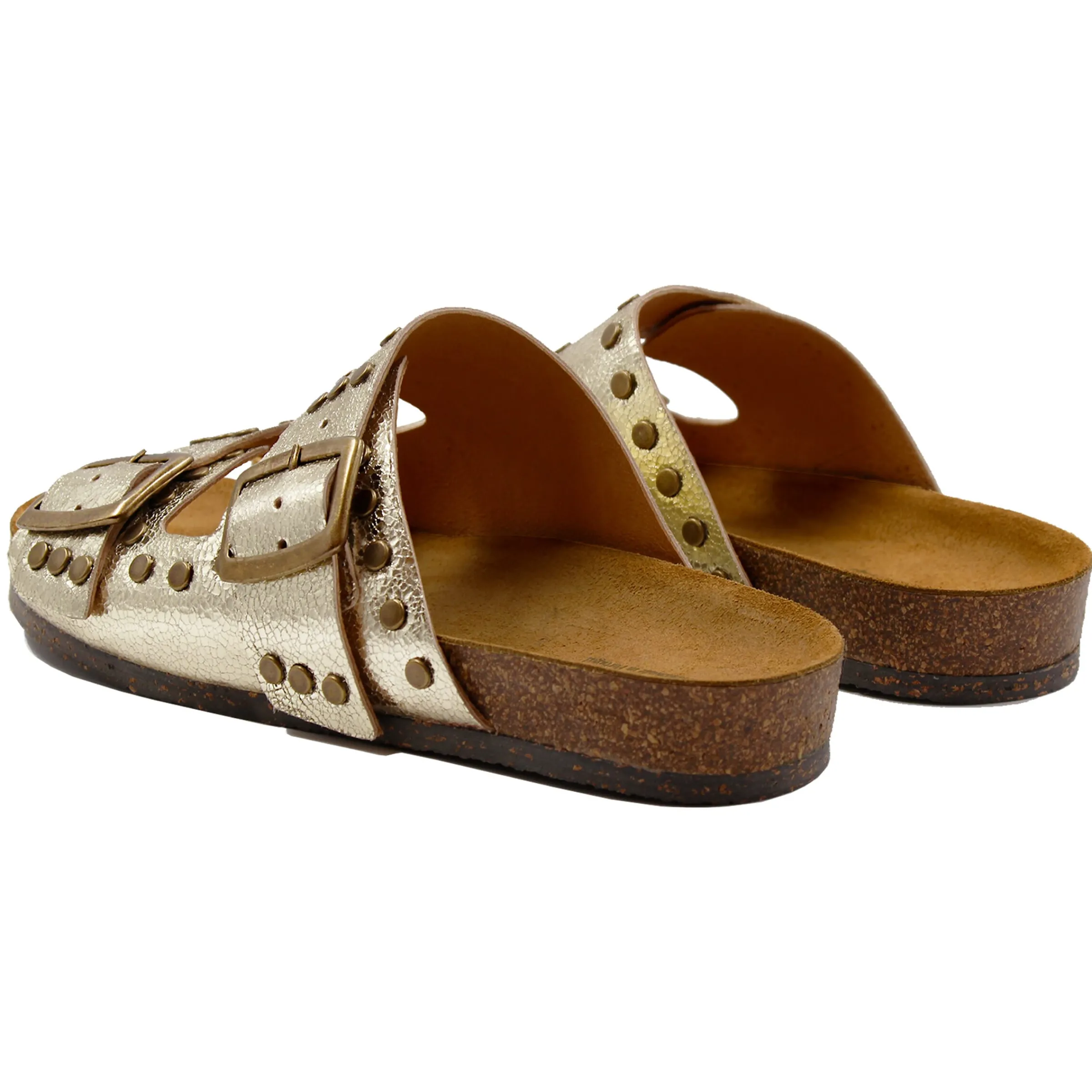 Femme JULES & JENN Sandales | Mules liège clous cuir métallisé