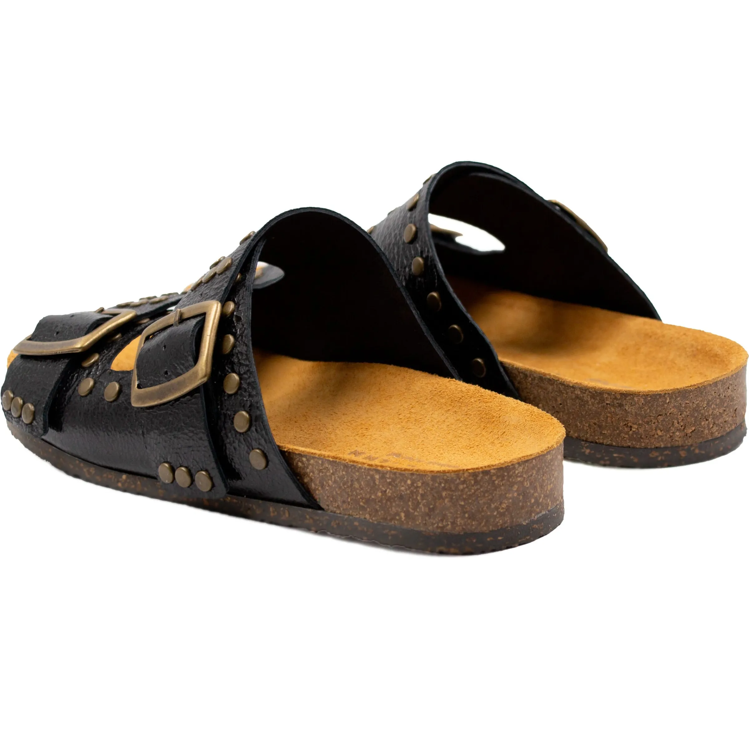 Femme JULES & JENN Sandales | Mules liège clous cuir métallisé noir