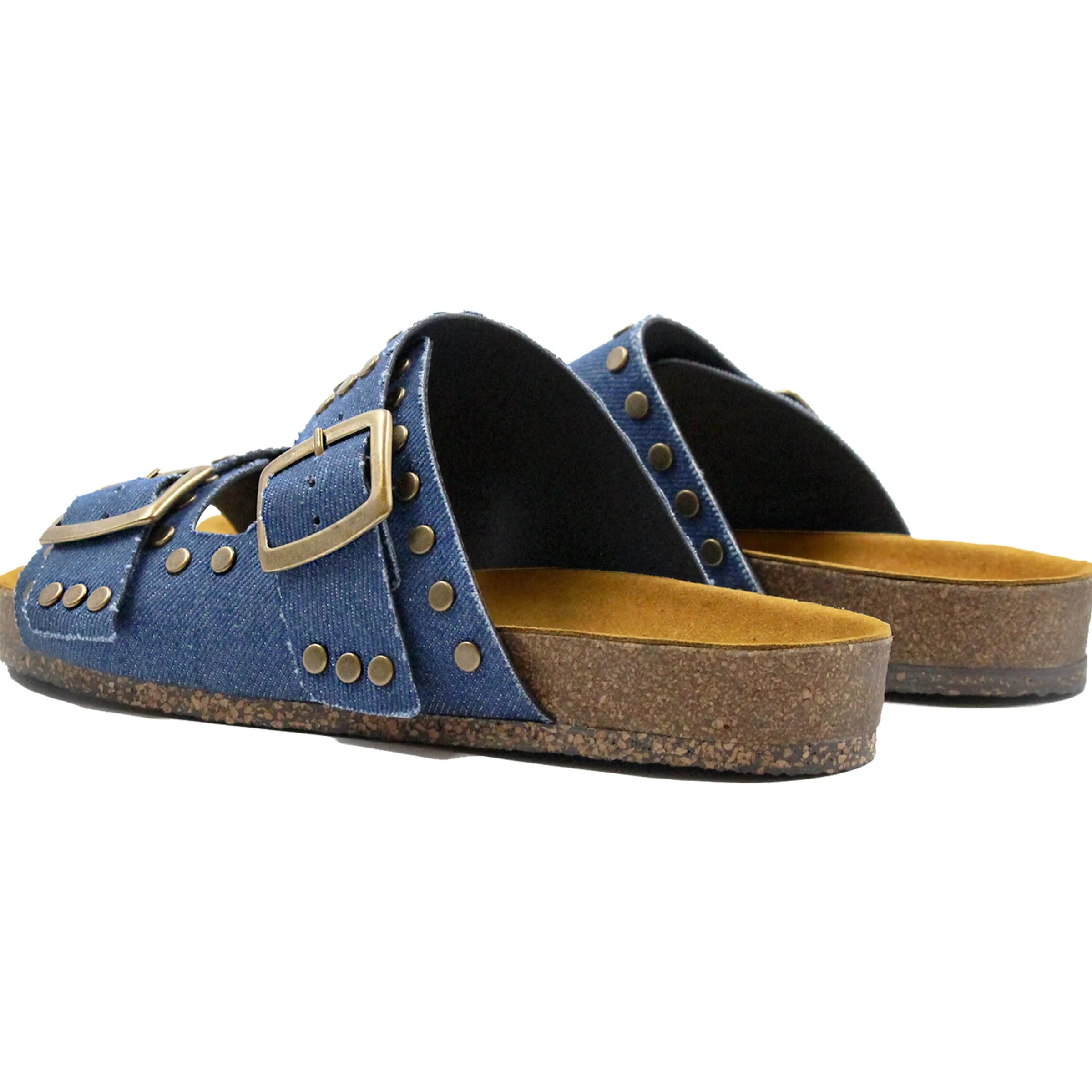 Femme JULES & JENN Sandales | Mules liège clous toile jean bleu