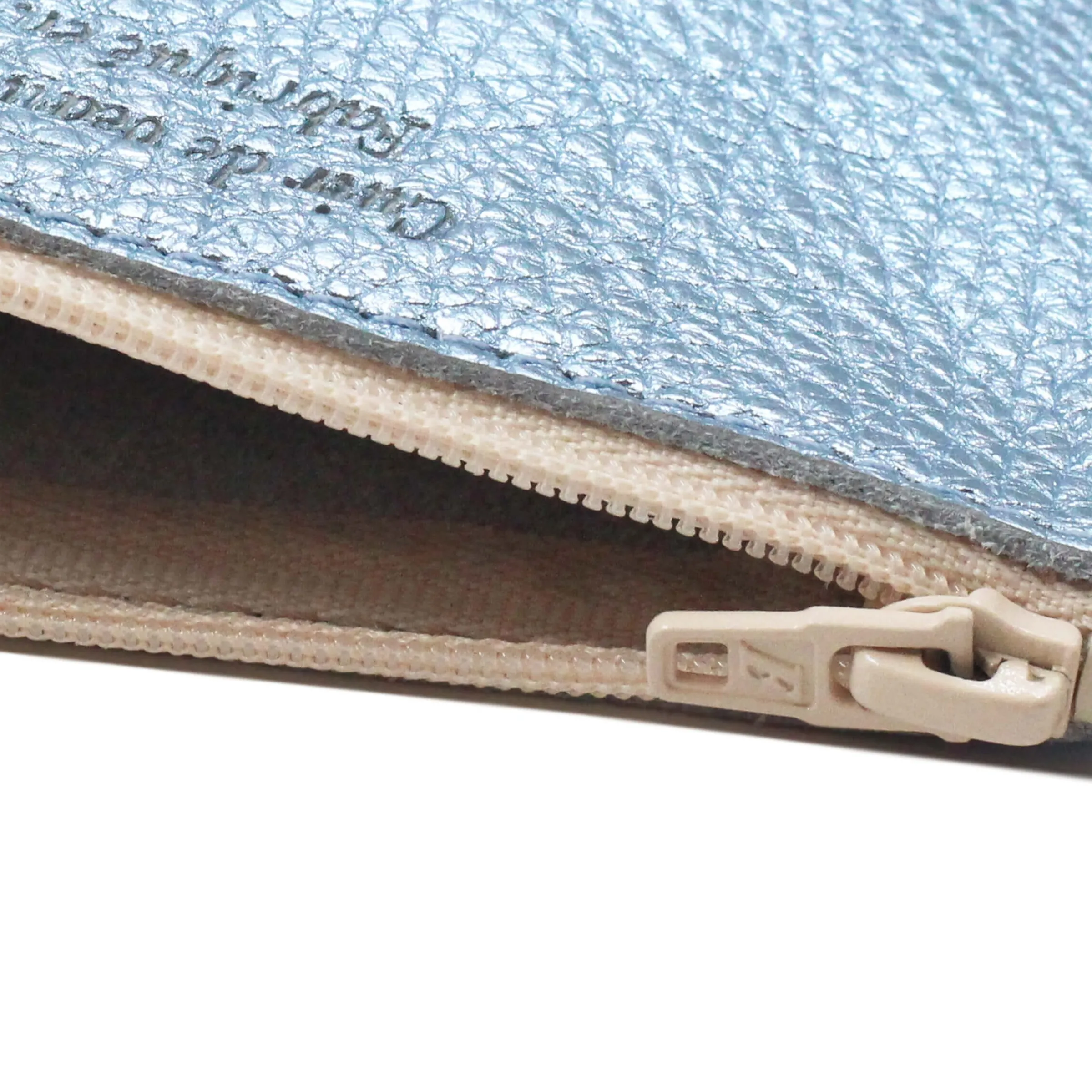 Femme JULES & JENN Pochettes | Petite Maroquinerie | Pochette cuir grainé métallisé bleu clair - petit modèle