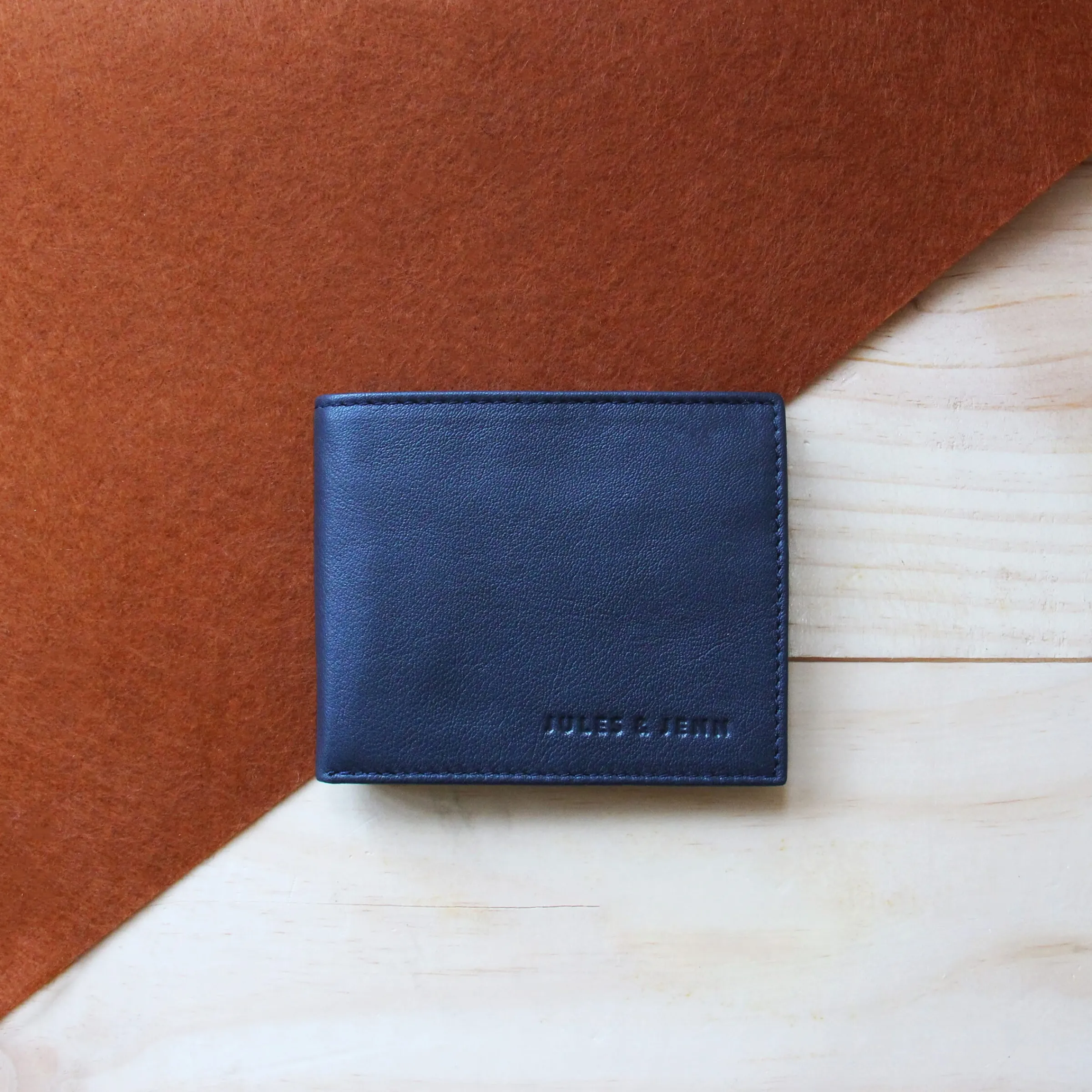 Homme JULES & JENN Petite Maroquinerie | Portefeuille essentiel cuir bleu