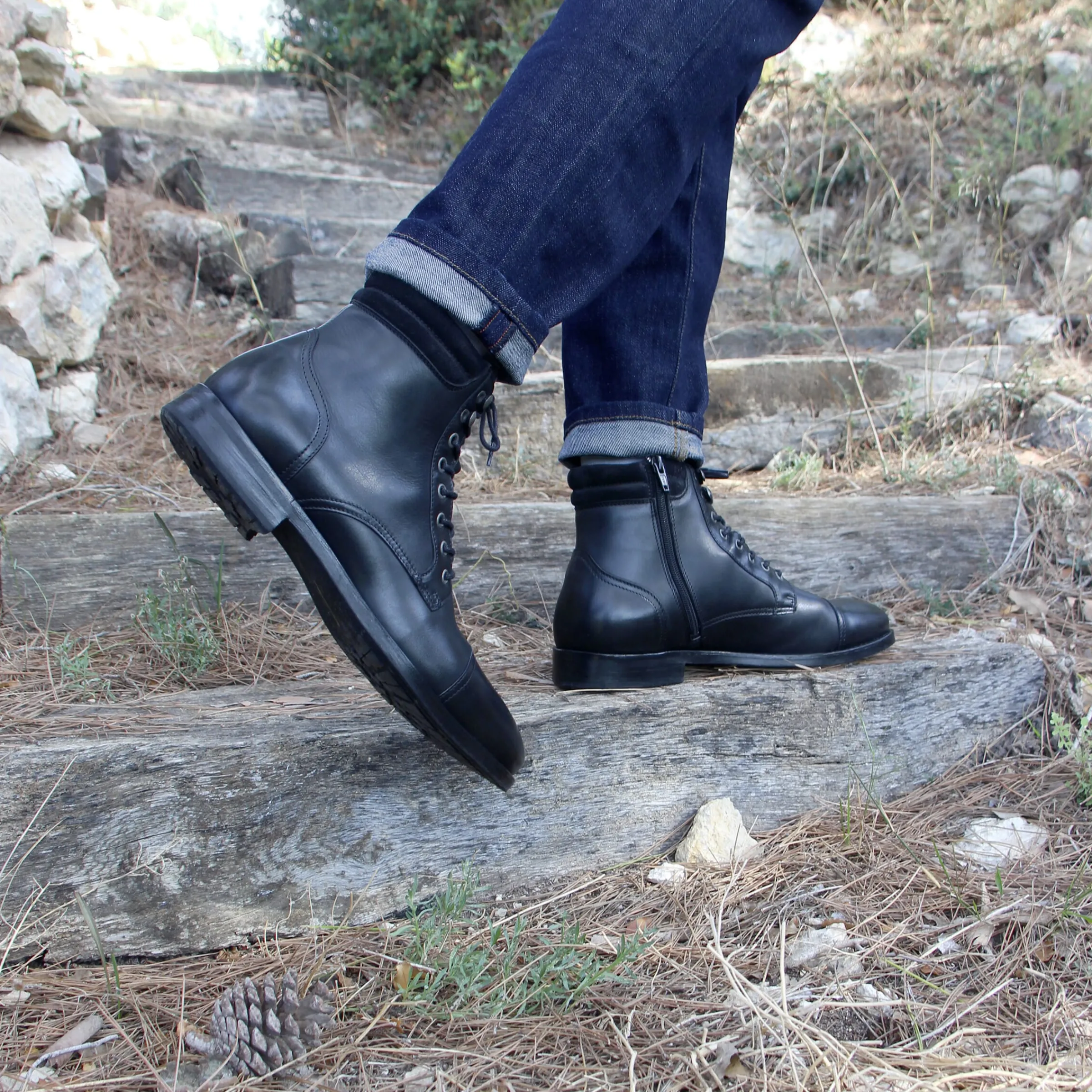 Homme JULES & JENN Boots | Rangers boots à col cuir