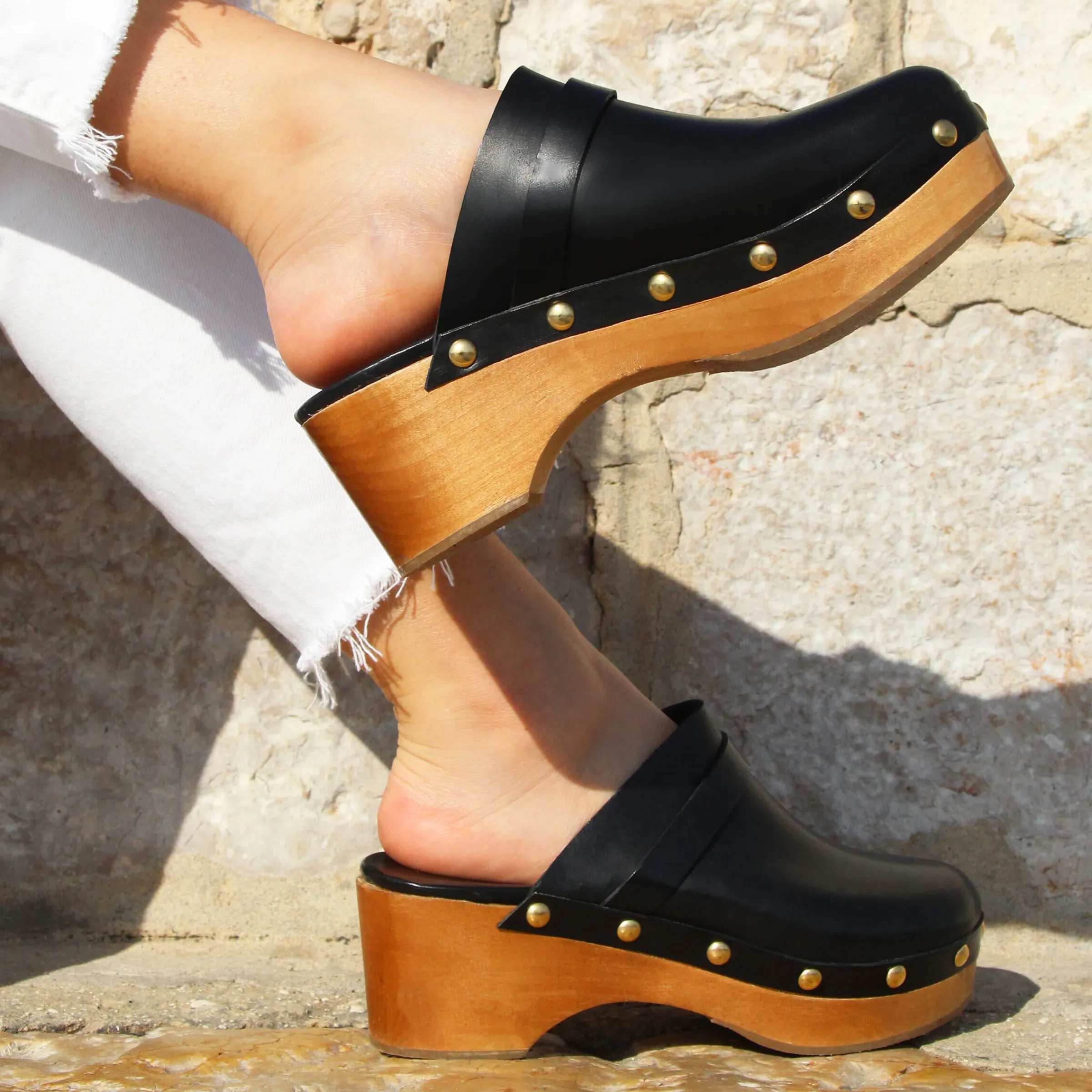 Femme JULES & JENN Sandales | Sabots bois clous cuir