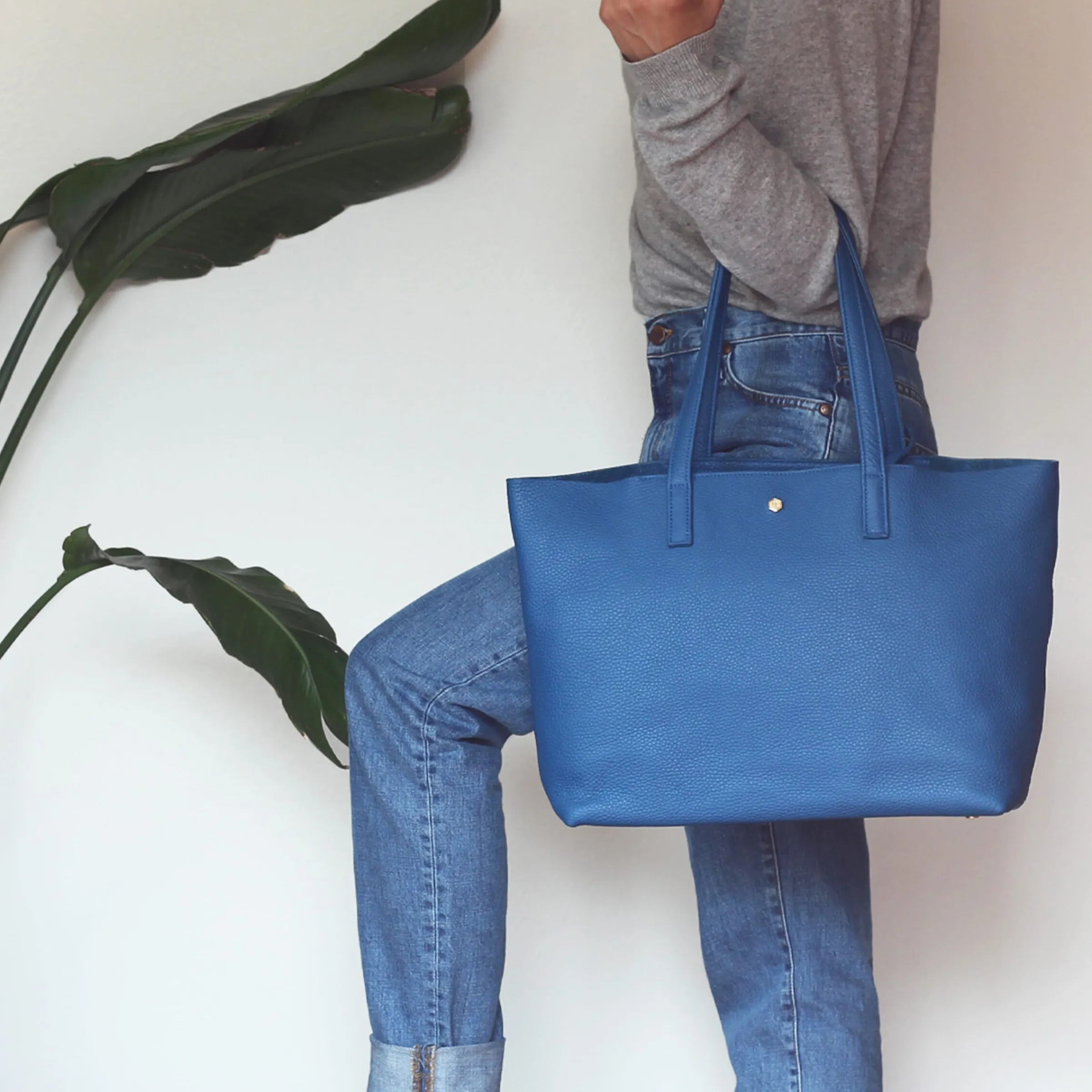 Femme JULES & JENN Sacs À Main | Sac cabas cuir grainé bleu