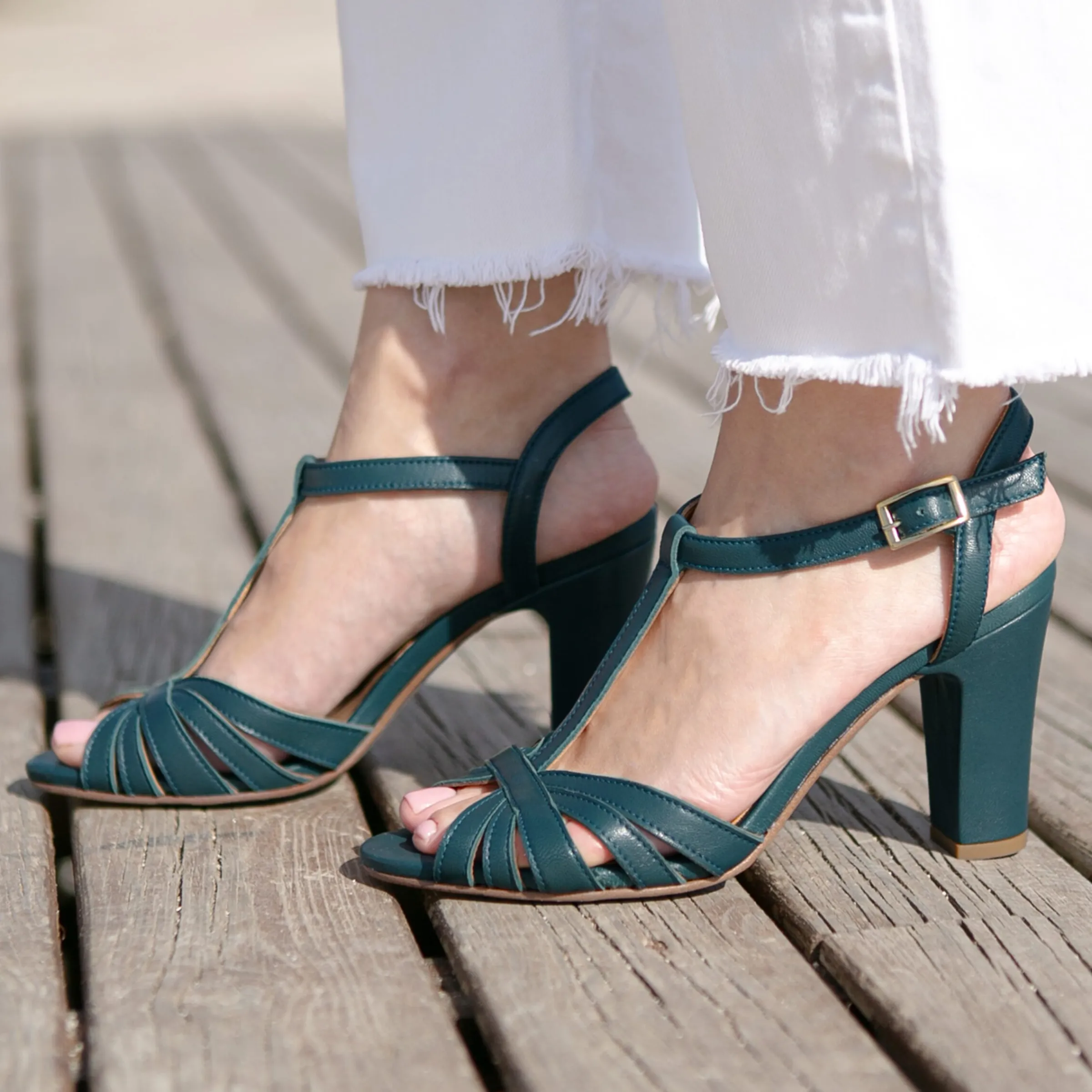 Femme JULES & JENN Sandales | Sandales talon brides cuir vert