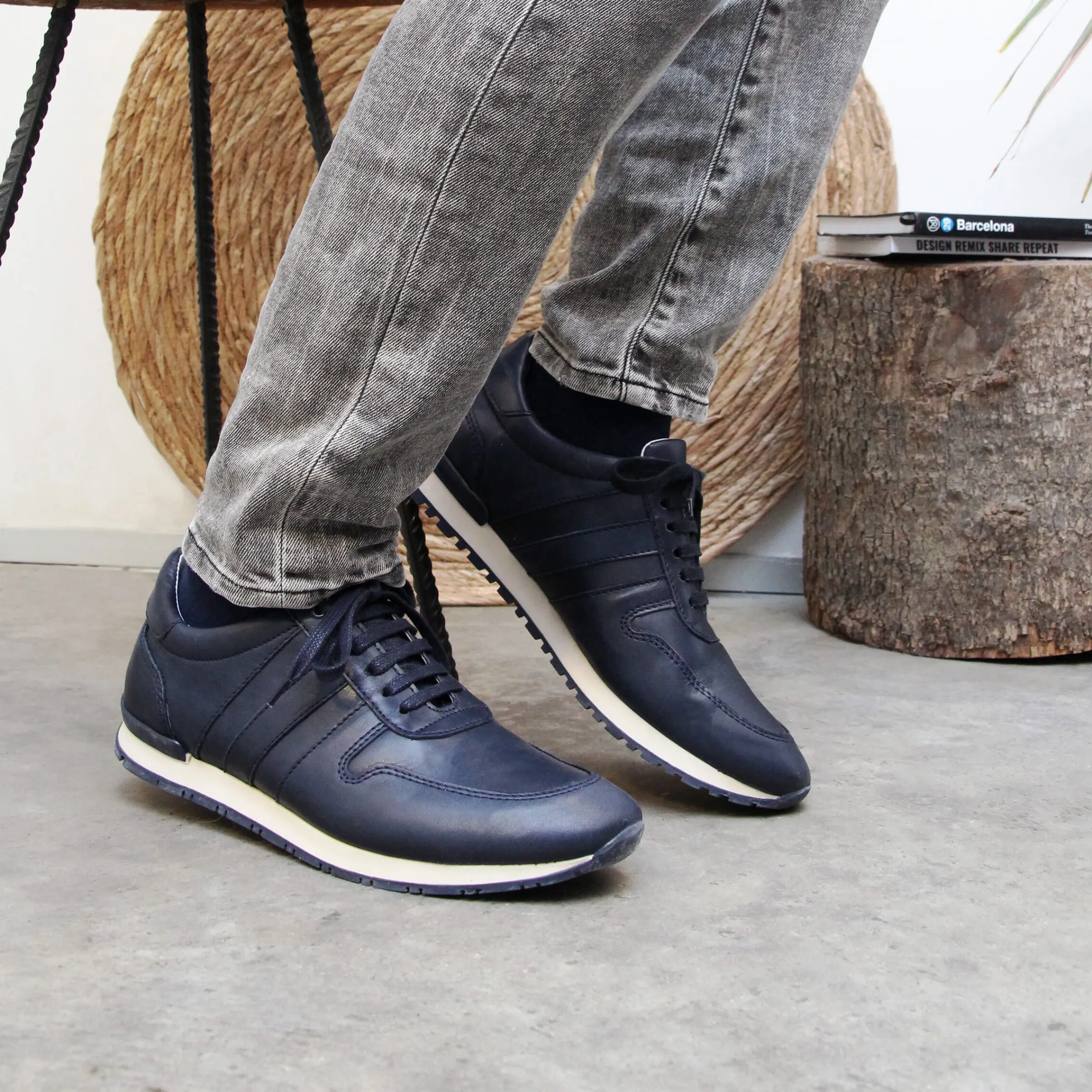Homme JULES & JENN Fins De Série Solidaires | Sneakers cuir bleu marine