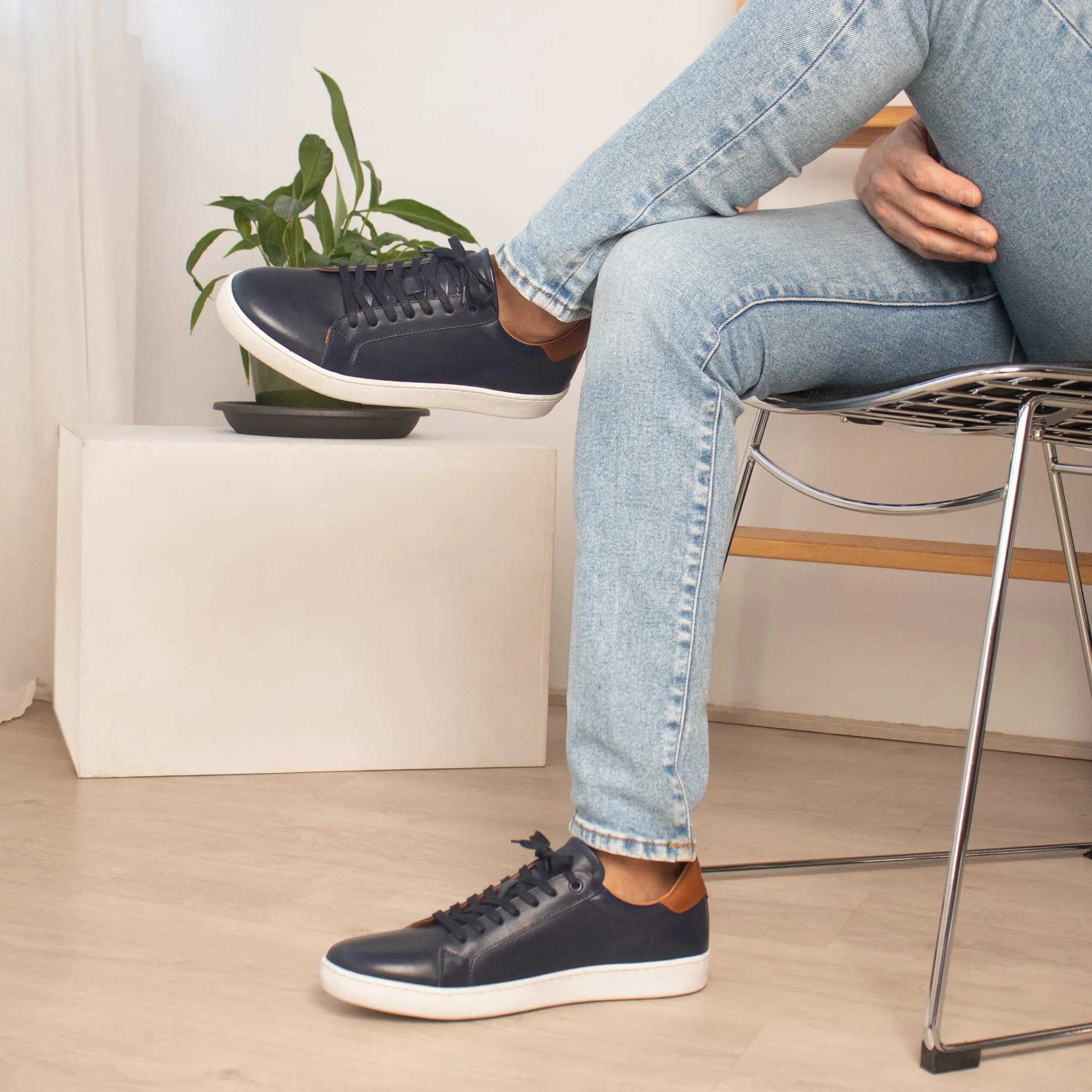 Homme JULES & JENN Baskets | Tennis lacet cuir bleu