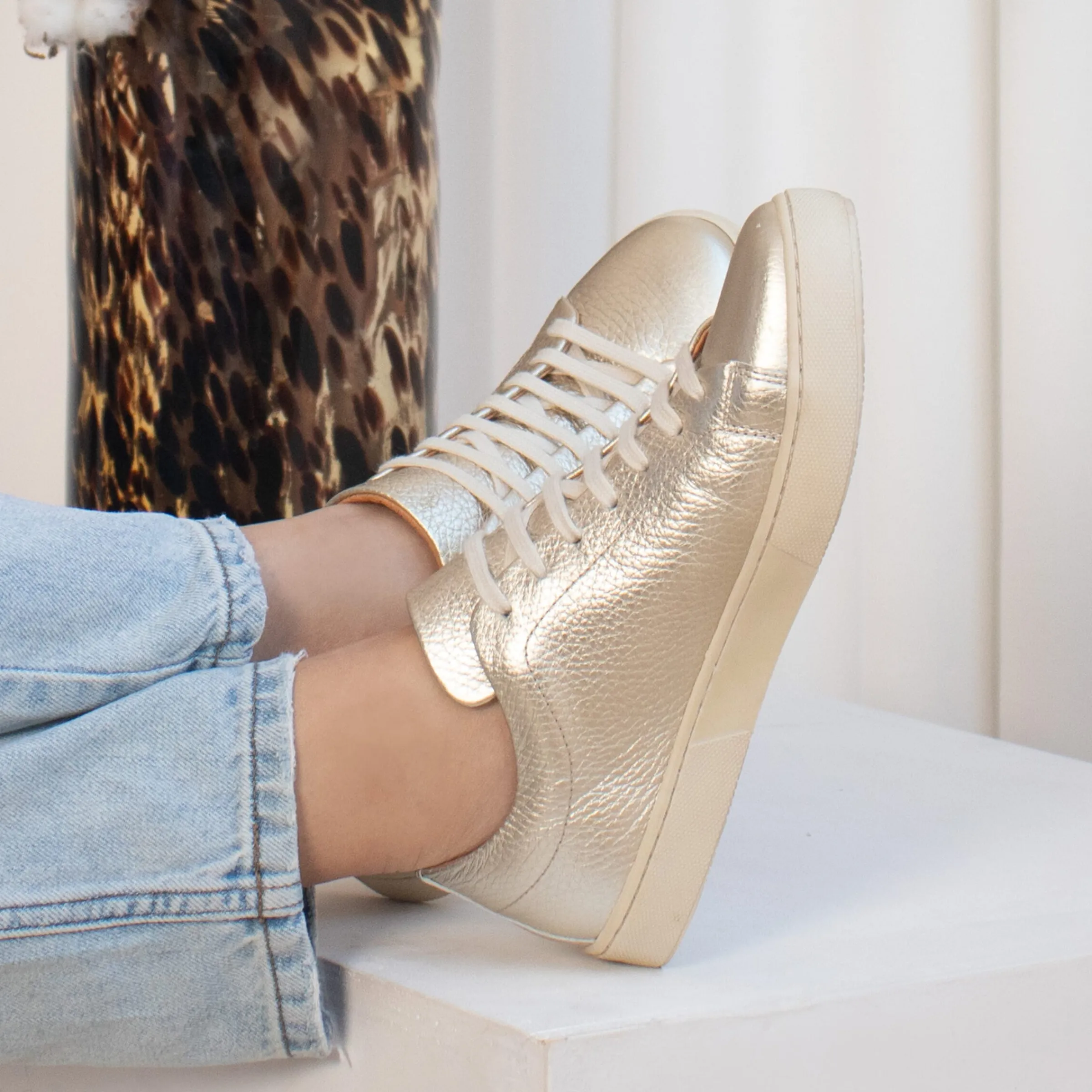 Femme JULES & JENN Baskets | Tennis lacet cuir grainé métallisé